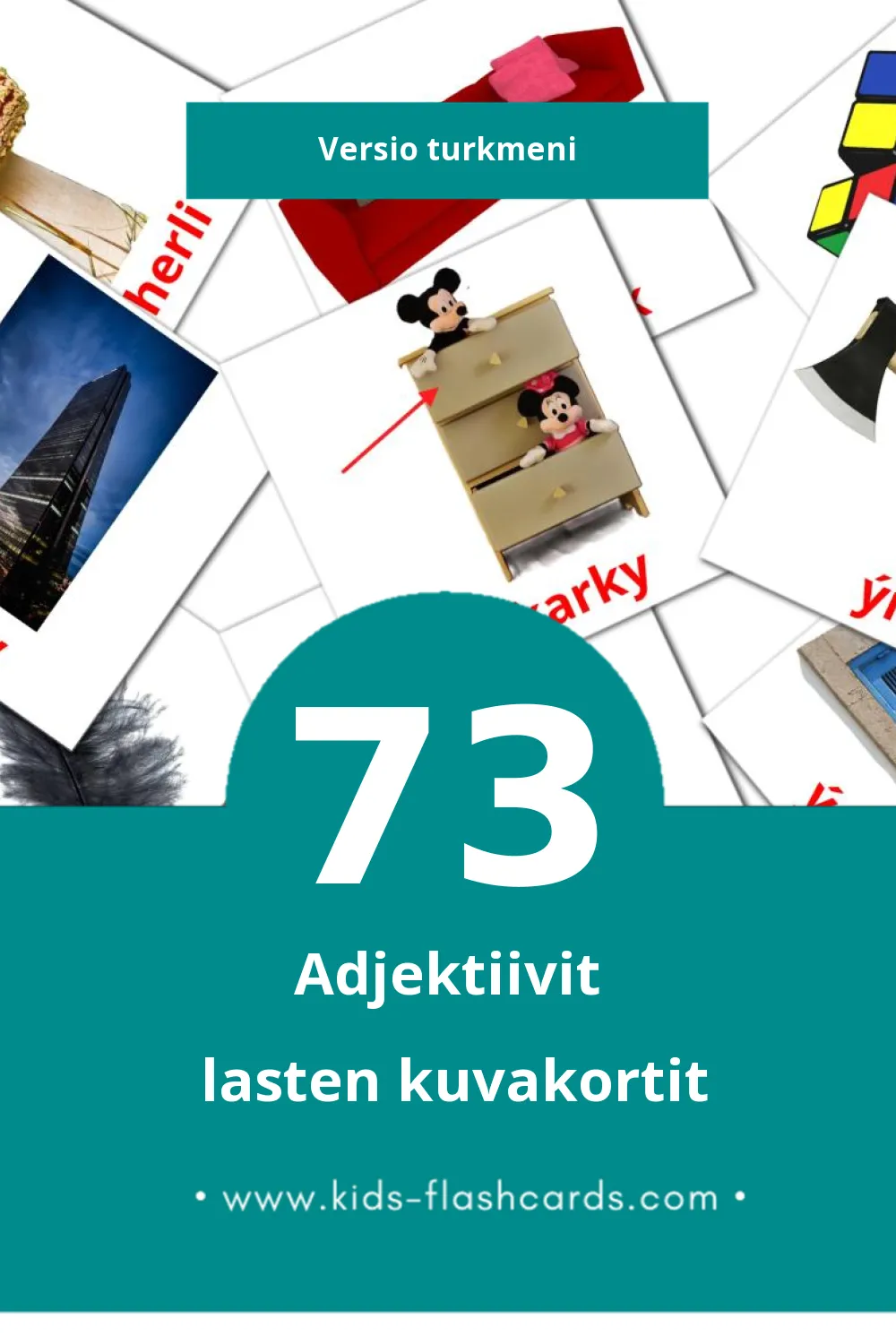 Sypatlar lasten kuvakortit pikkulapsille (73 korttia Turkmeniksi)