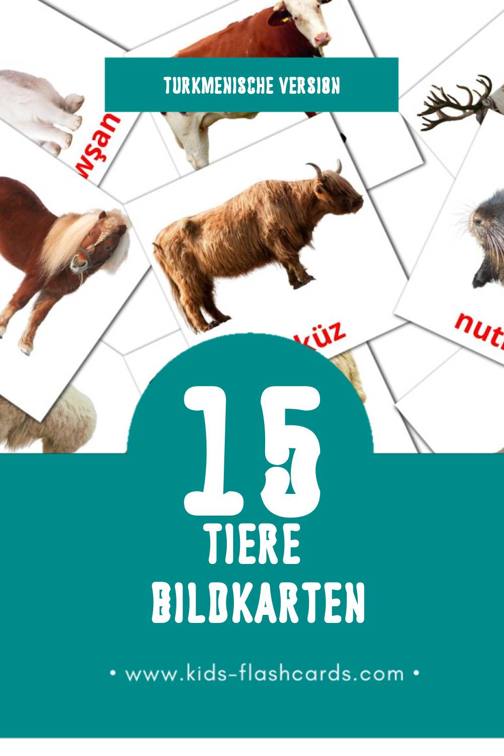 Visual Haýwanlar Flashcards für Kleinkinder (15 Karten in Turkmenisch)