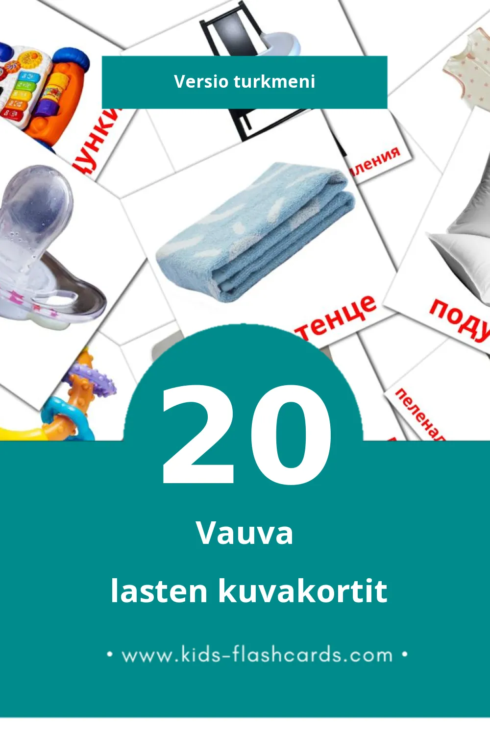 Çaga lasten kuvakortit pikkulapsille (20 korttia Turkmeniksi)