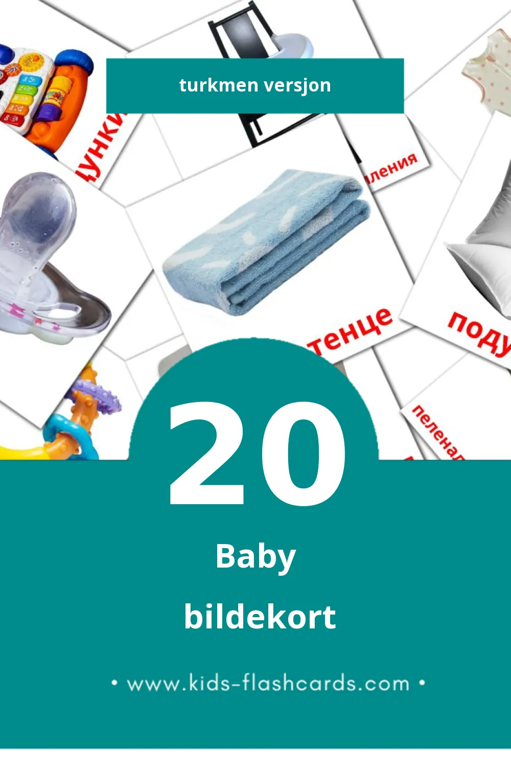 Visuelle Çaga bildekort for småbarn (20 kort på Turkmen)