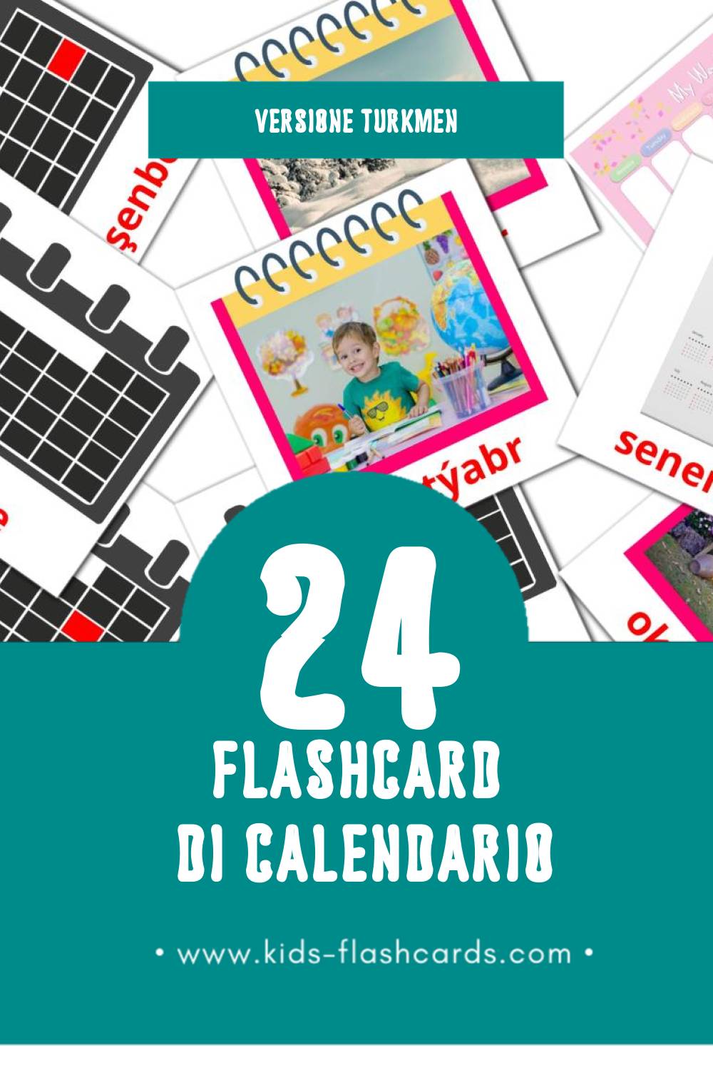 Schede visive sugli Kalendar per bambini (24 schede in Turkmen)