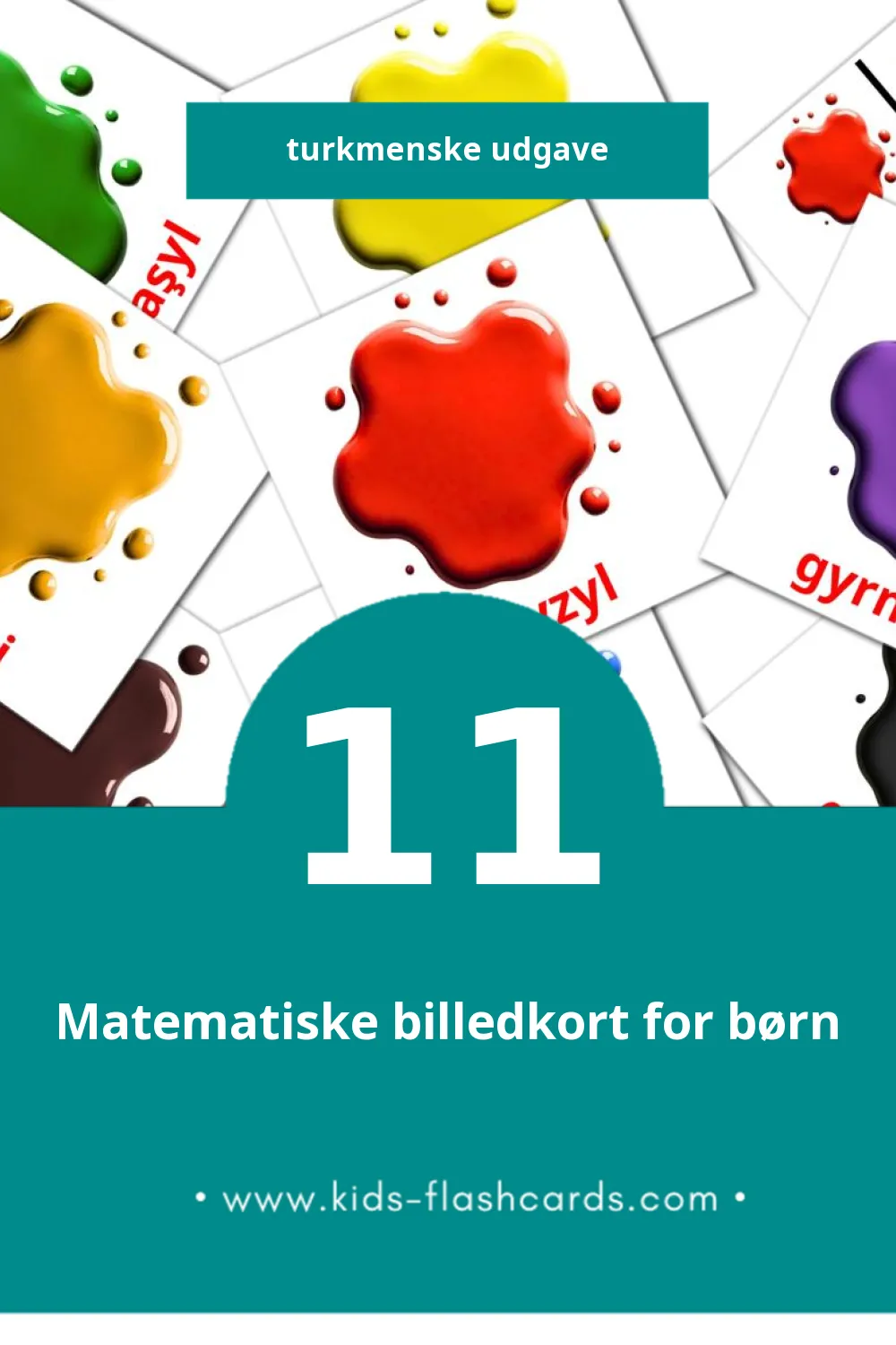 Visuelle billedkort for børn om Reňkler we şekiller til småbørn (11 kort på Turkmenske)