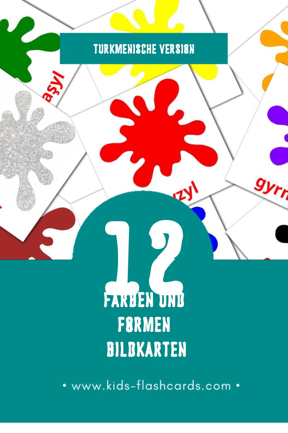 Visual Reňkler we şekiller Flashcards für Kleinkinder (12 Karten in Turkmenisch)