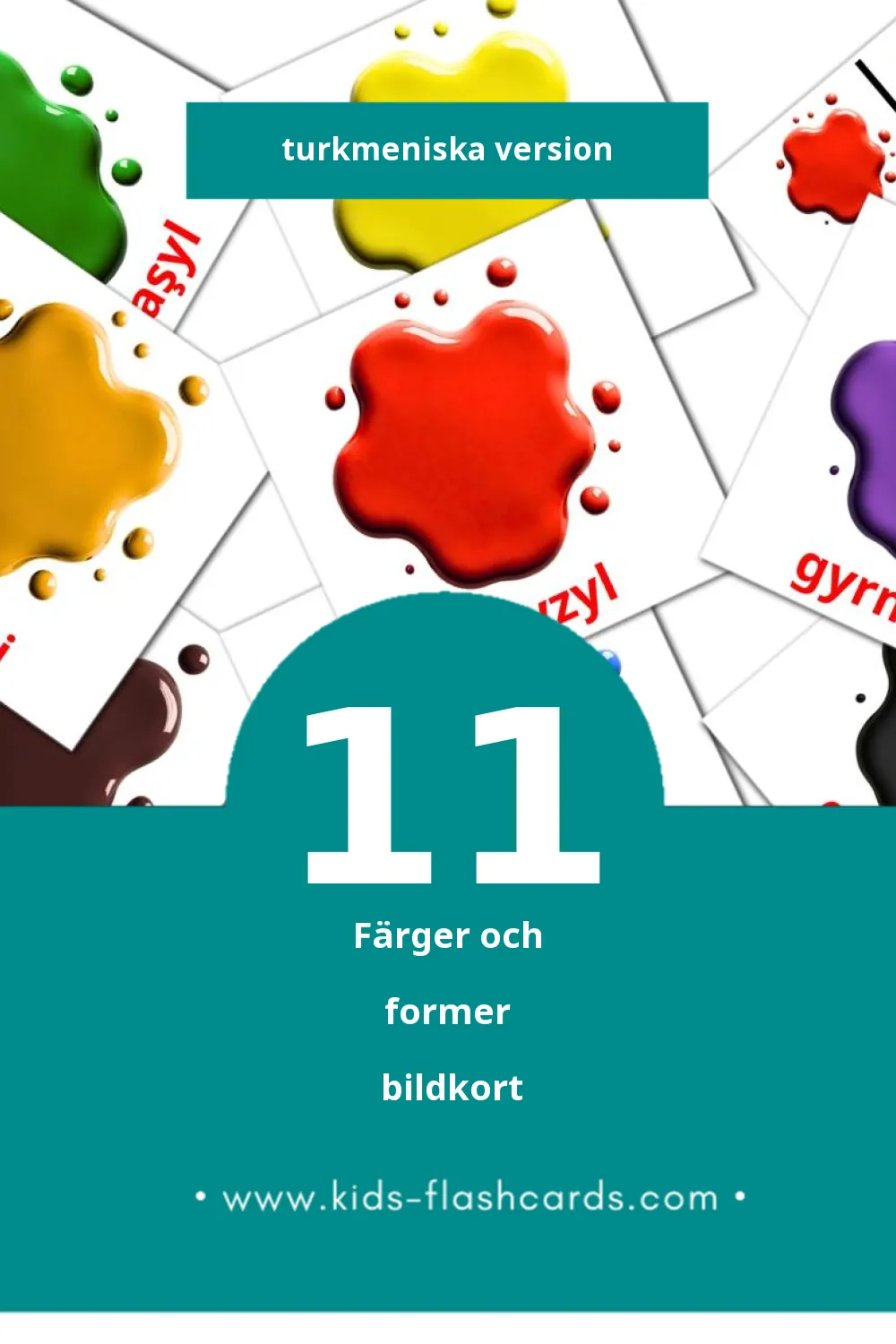 Visuella Reňkler we şekiller för småbarn (11 bildkort för barn på Turkmeniska)