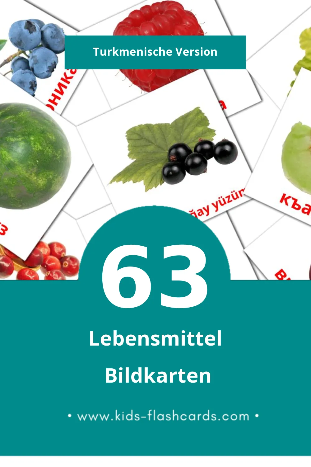 Visual Lýmit Flashcards für Kleinkinder (63 Karten in Turkmenisch)