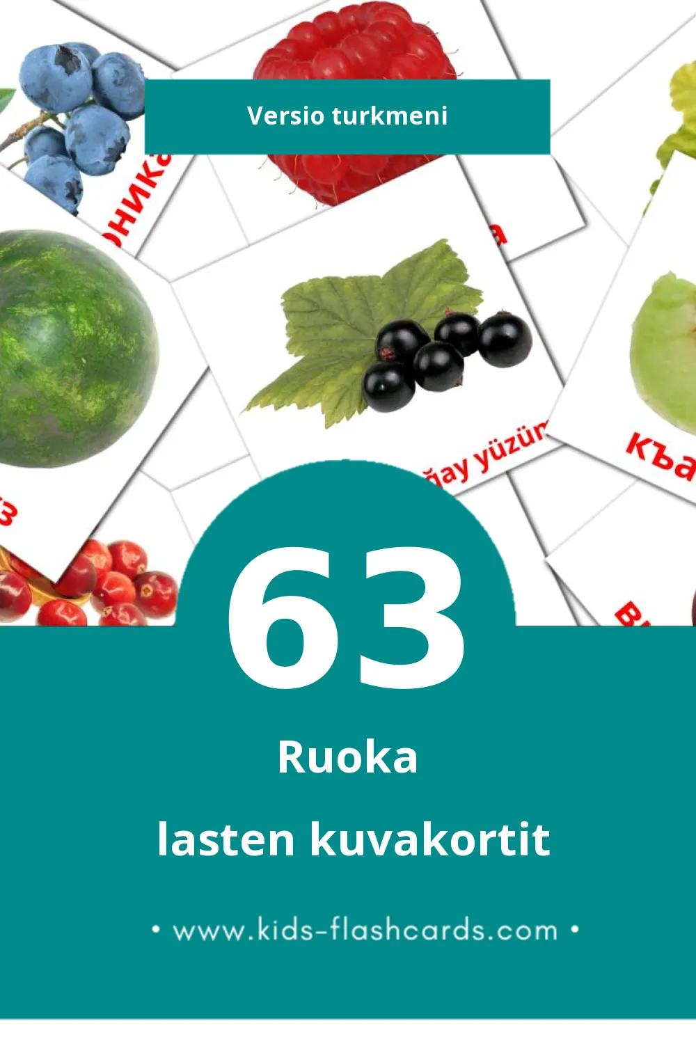 Lýmit lasten kuvakortit pikkulapsille (63 korttia Turkmeniksi)