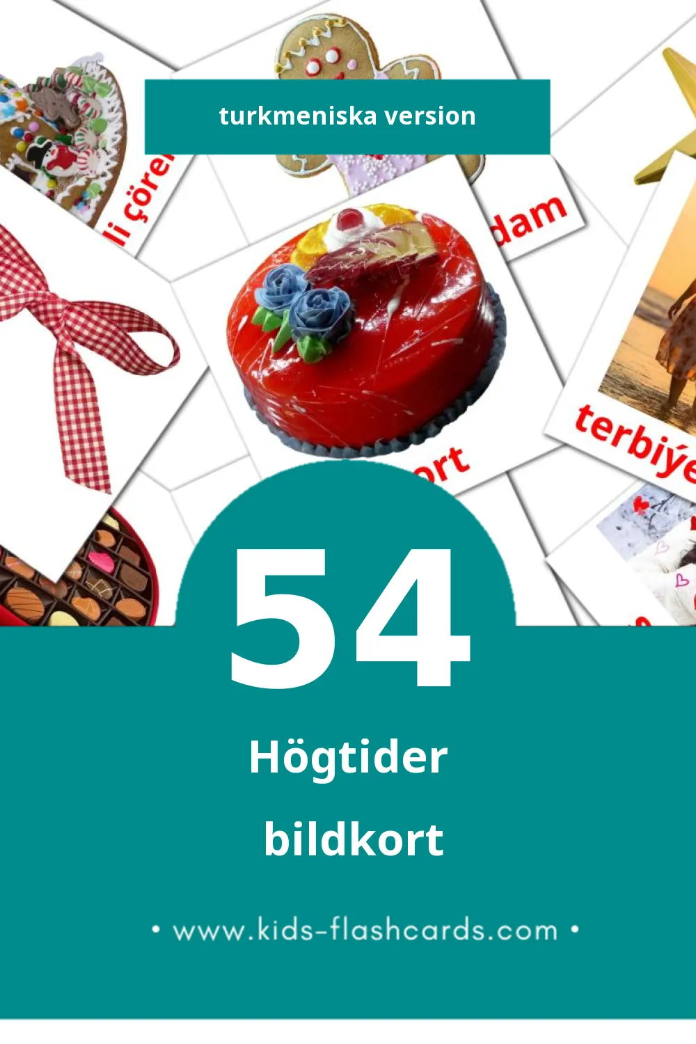 Visuella Baýramçylyklar för småbarn (54 bildkort för barn på Turkmeniska)