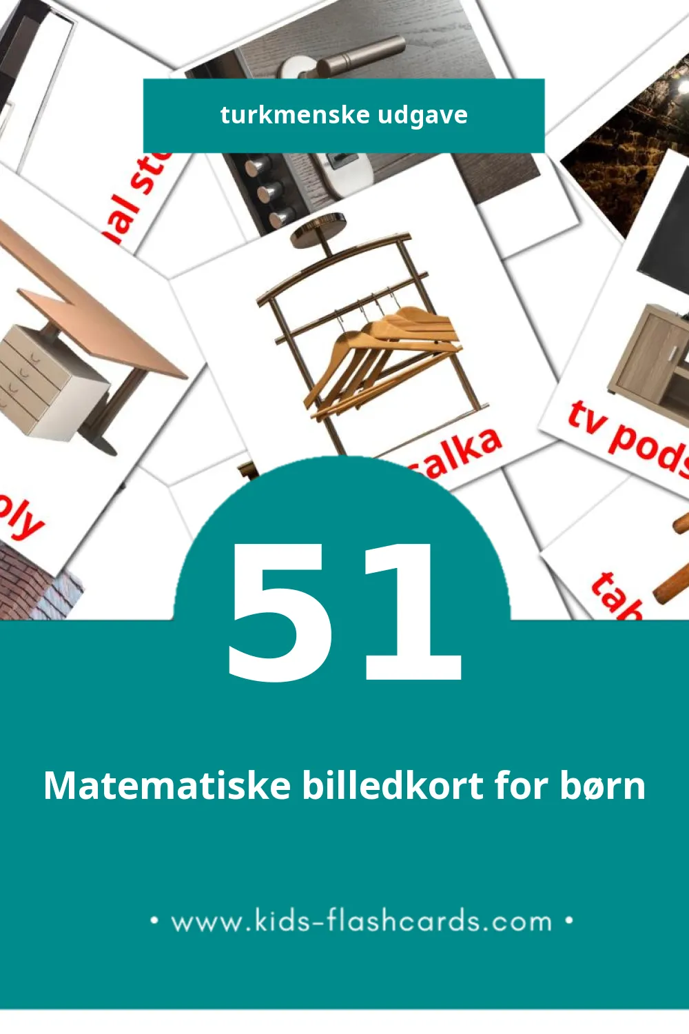 Visuelle billedkort for børn om ÖÝ til småbørn (51 kort på Turkmenske)