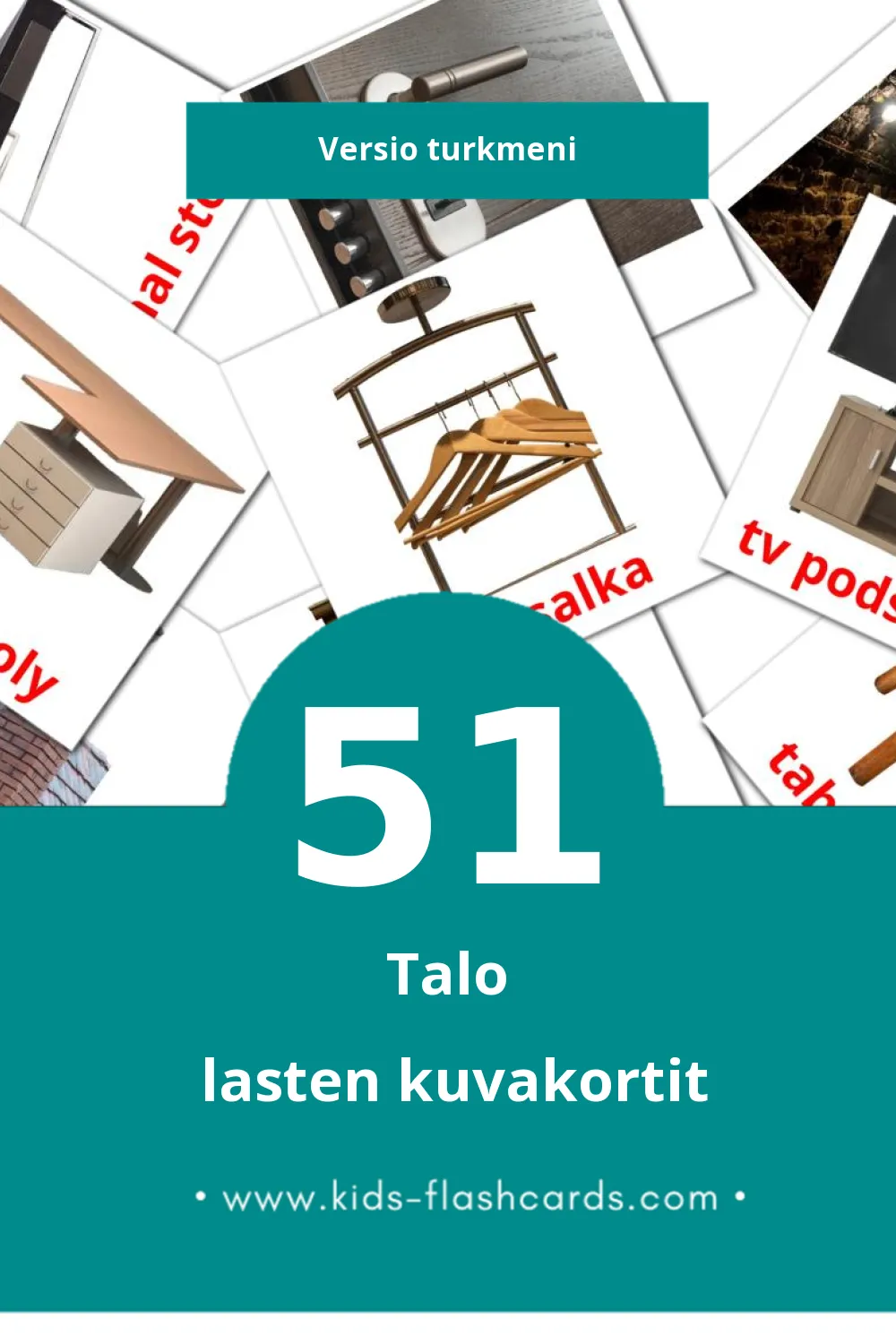ÖÝ lasten kuvakortit pikkulapsille (51 korttia Turkmeniksi)