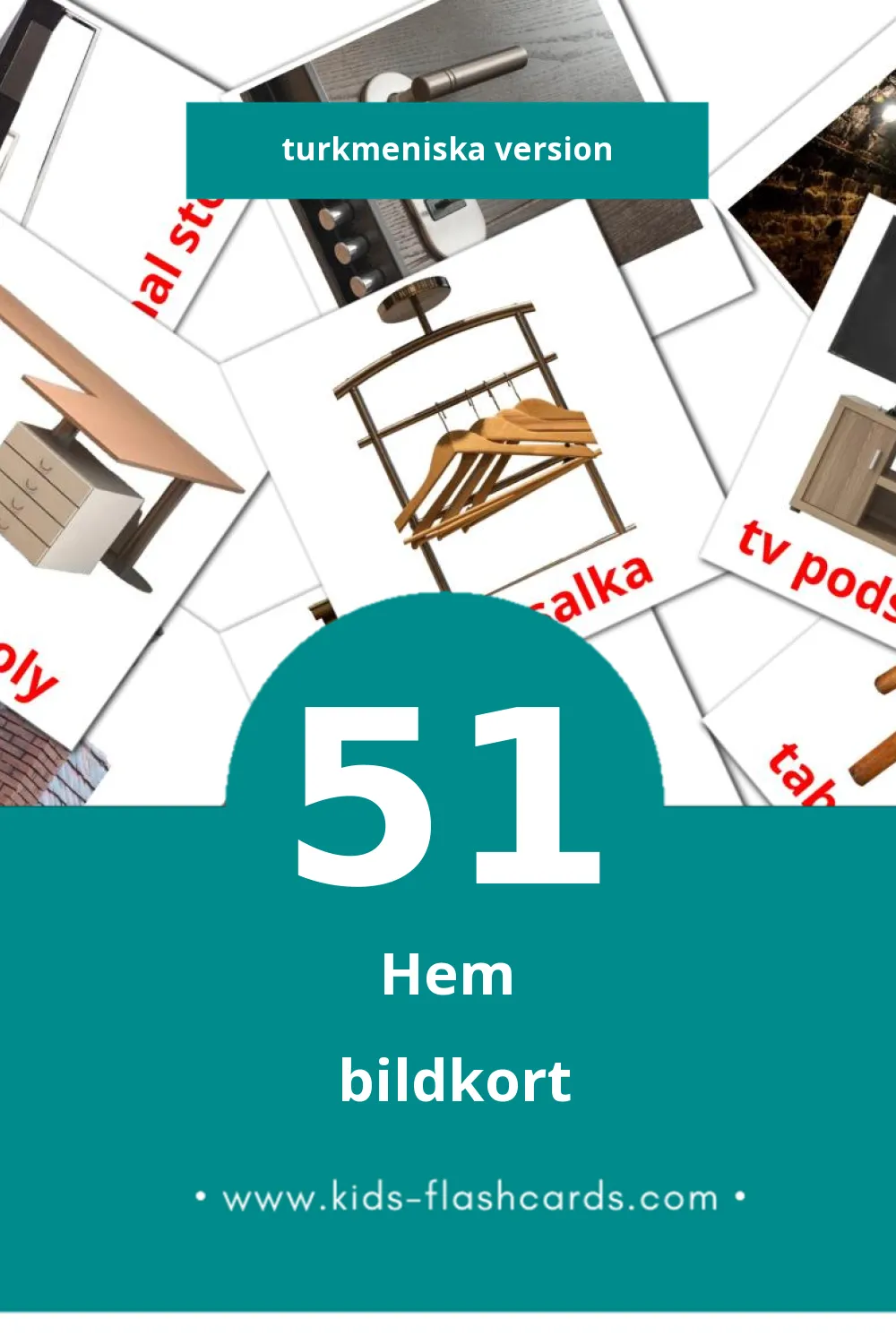 Visuella ÖÝ för småbarn (51 bildkort för barn på Turkmeniska)
