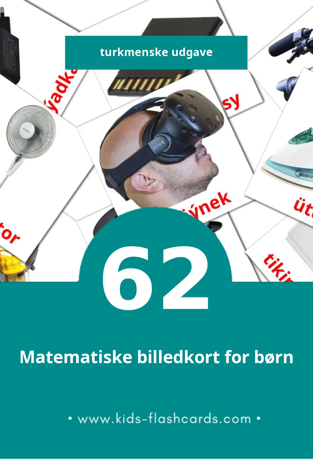 Visuelle billedkort for børn om Elektronika til småbørn (62 kort på Turkmenske)