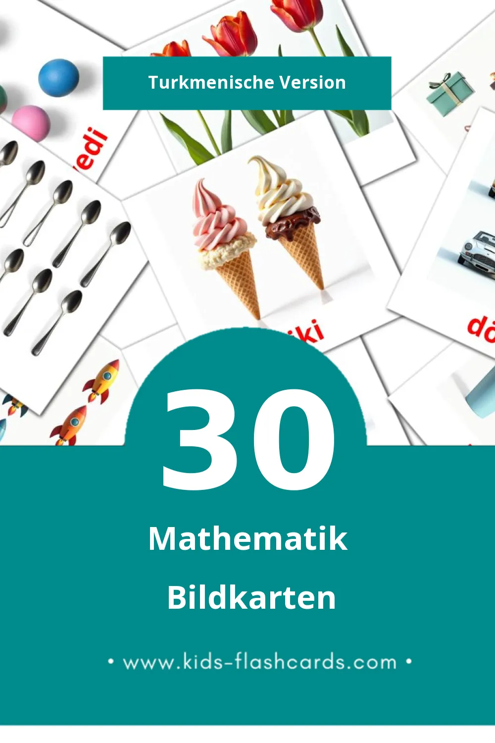 Visual Matematika Flashcards für Kleinkinder (30 Karten in Turkmenisch)