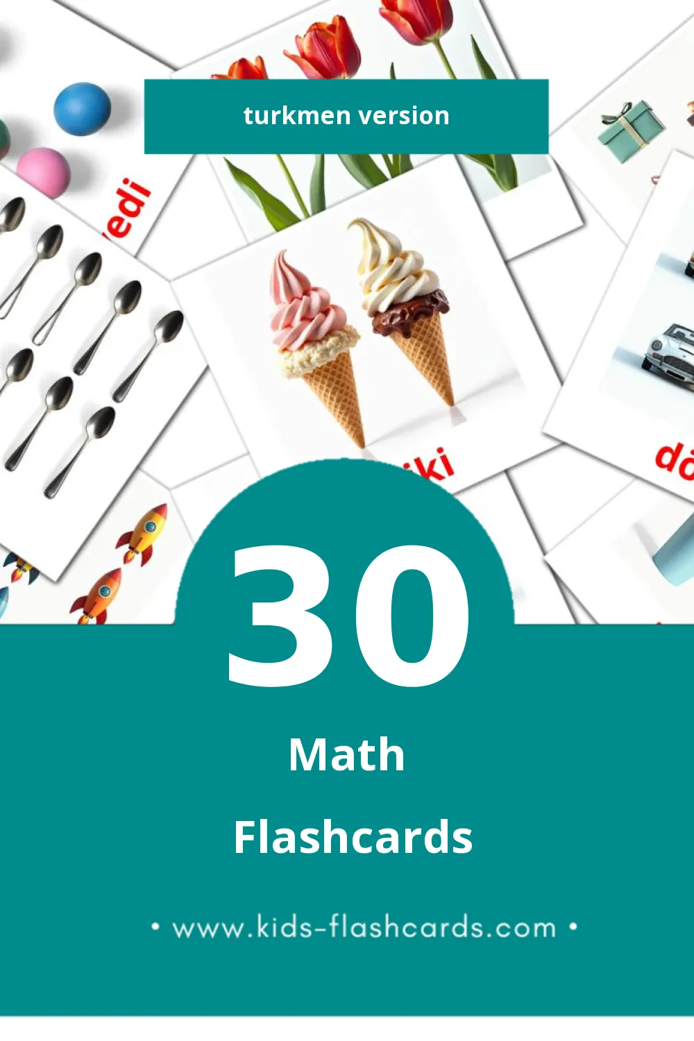 Visual Matematika Flashcards for Toddlers (30 cards in Turkmen)