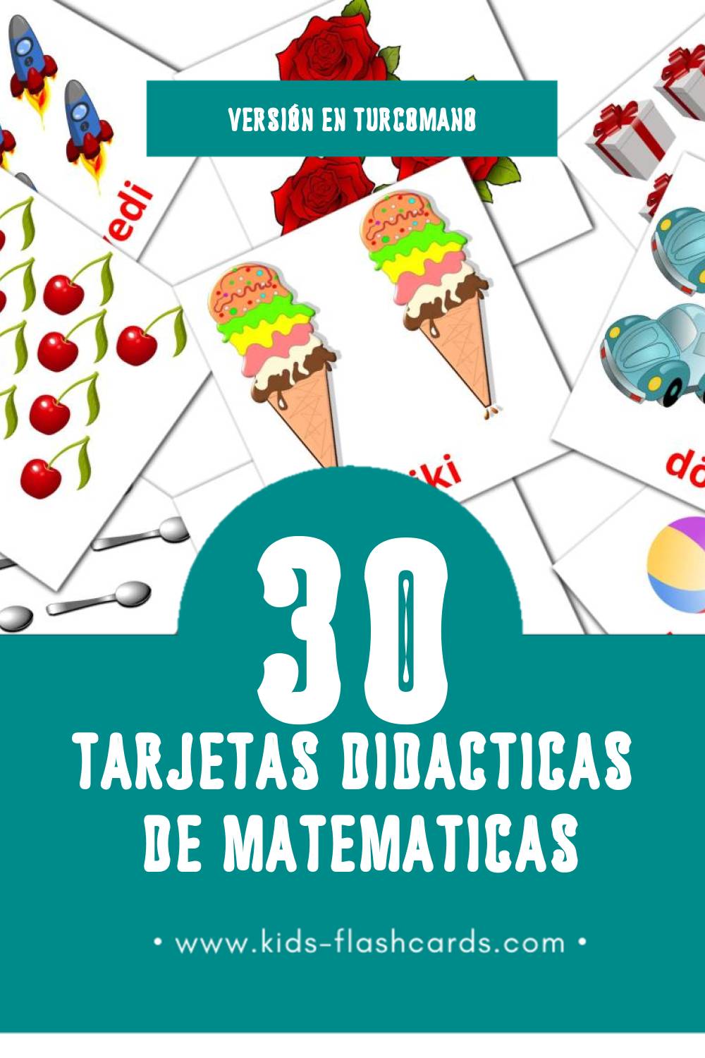 Tarjetas visuales de Matematika para niños pequeños (10 tarjetas en Turcomano)