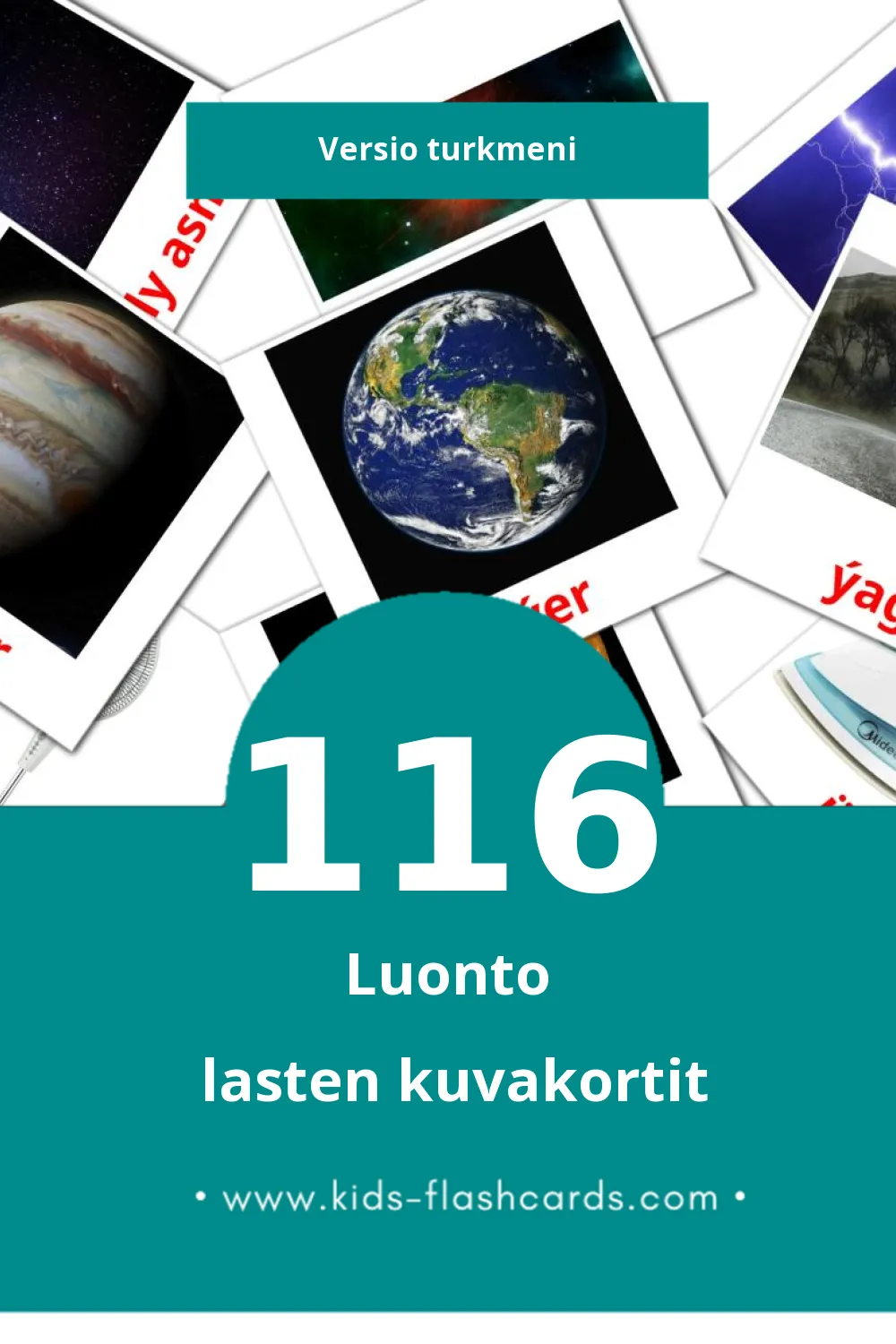 Elektronika lasten kuvakortit pikkulapsille (116 korttia Turkmeniksi)