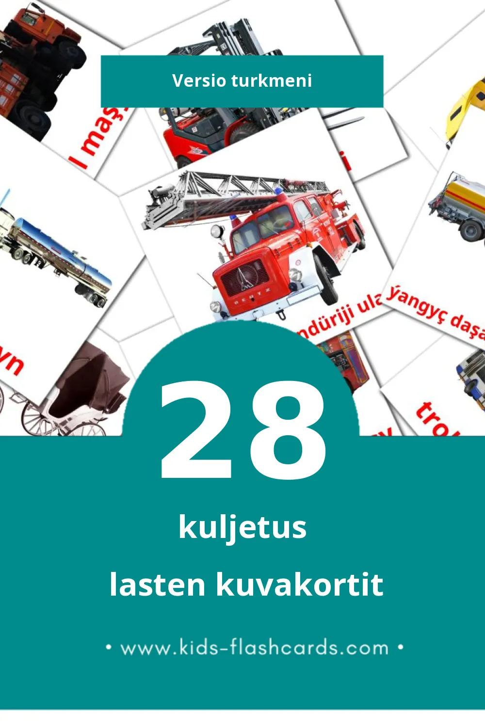 ulag lasten kuvakortit pikkulapsille (28 korttia Turkmeniksi)