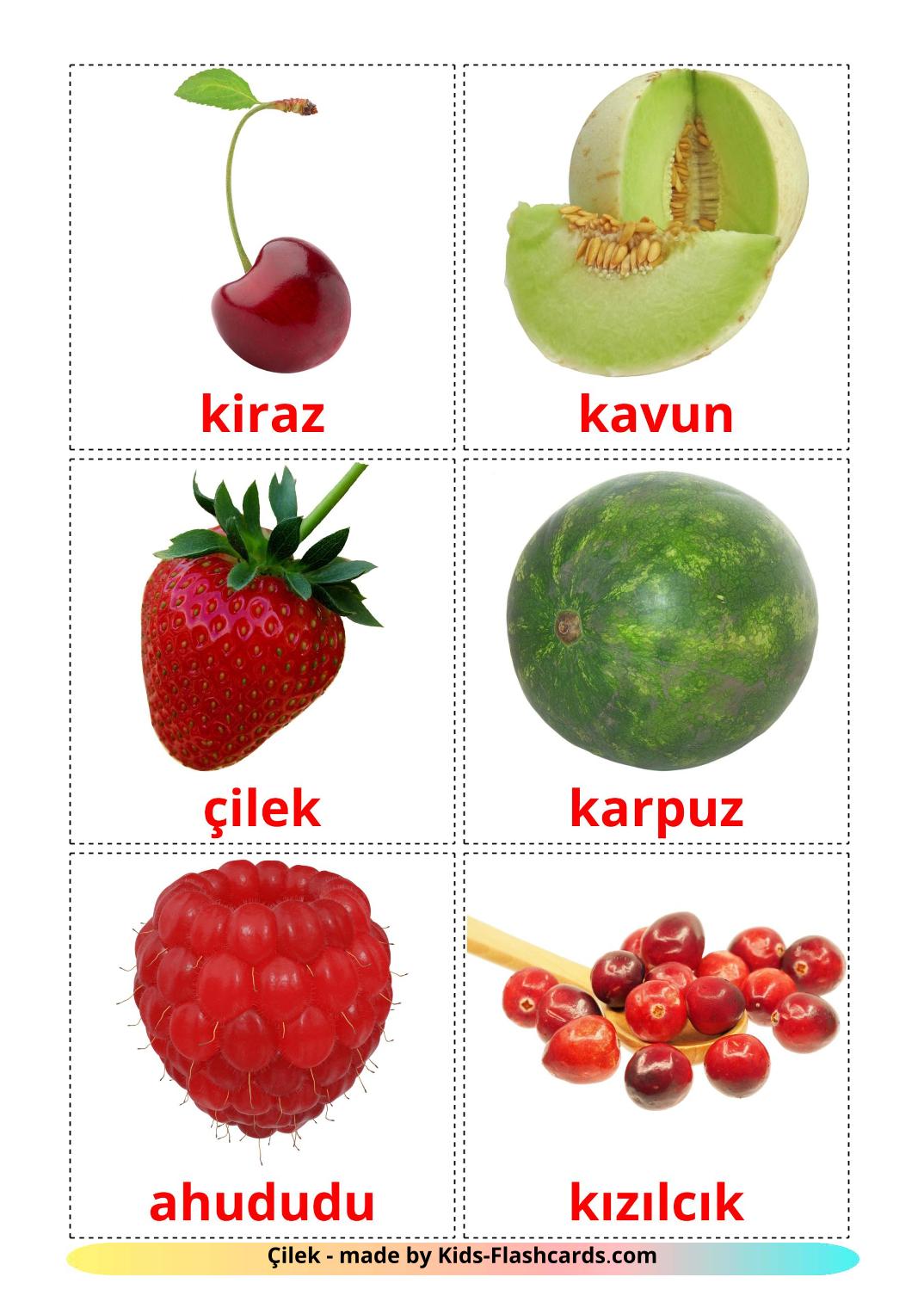 Beerenobst - 11 kostenlose, druckbare Türkisch Flashcards 