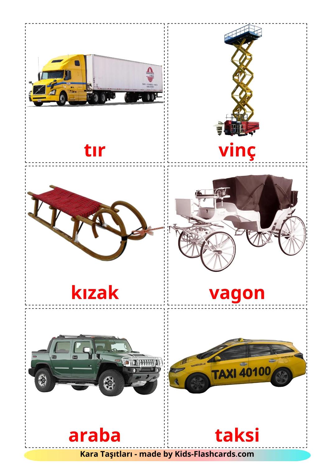 Land transport - 28 Free Printable turkish Flashcards 