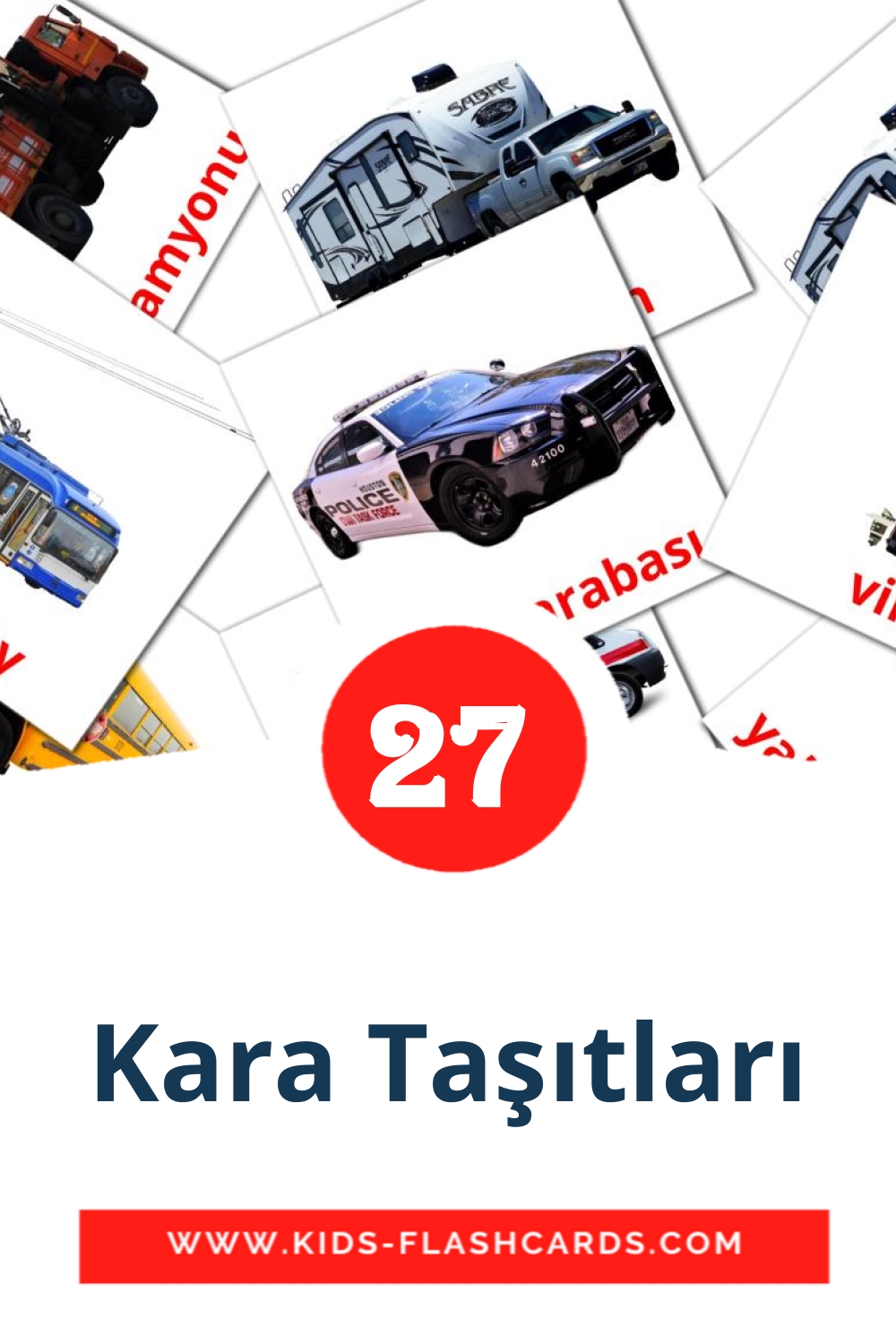 28 Kara Taşıtları Picture Cards for Kindergarden in turkish
