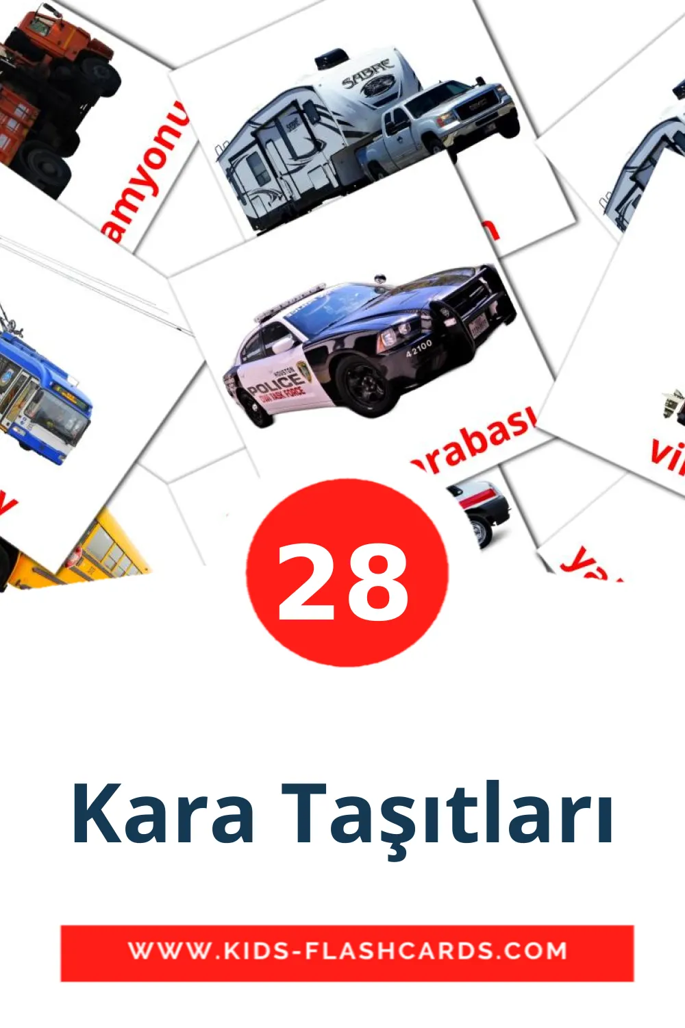 28 Kara Taşıtları Picture Cards for Kindergarden in turkish