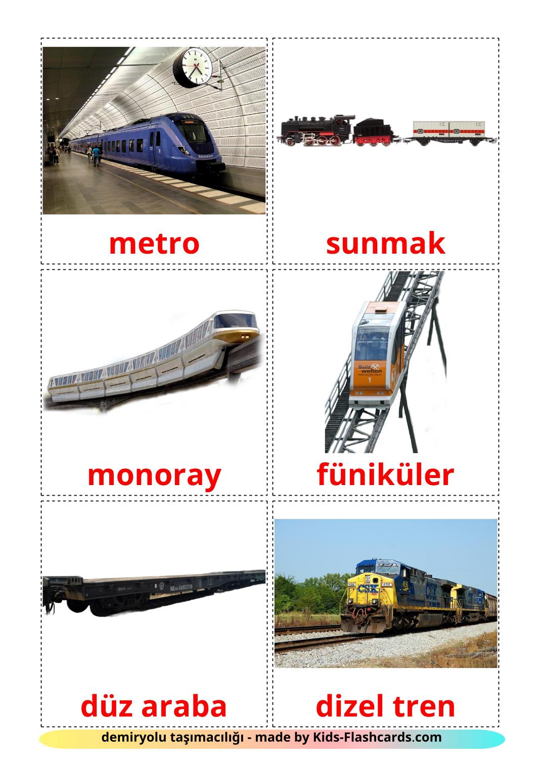 Rail transport - 18 Free Printable turkish Flashcards 