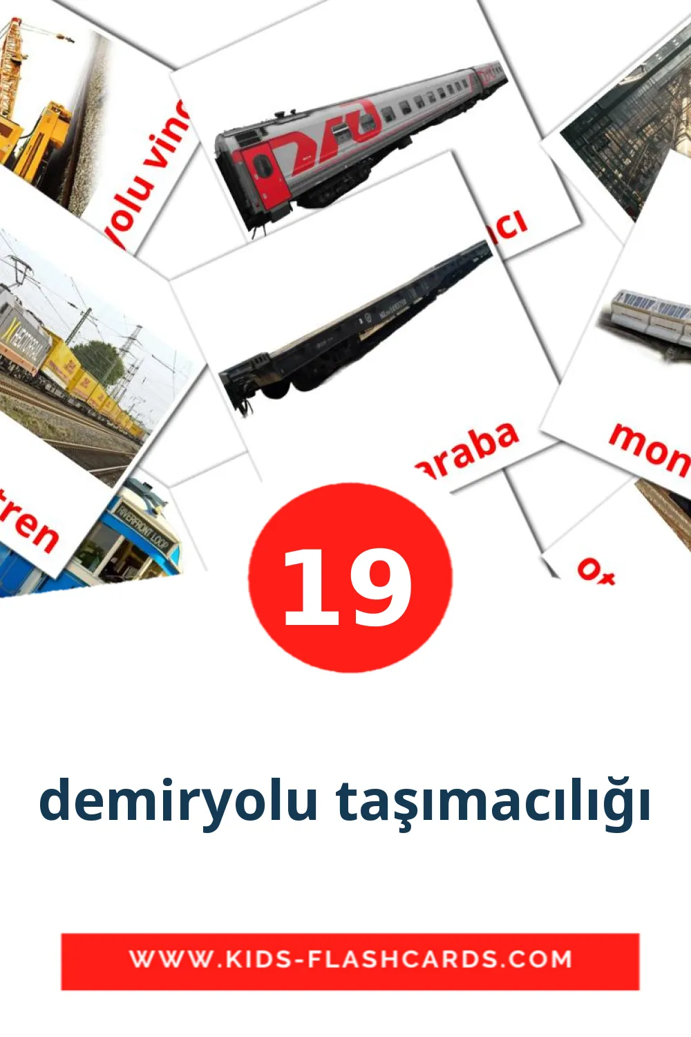 19 demiryolu taşımacılığı Picture Cards for Kindergarden in turkish