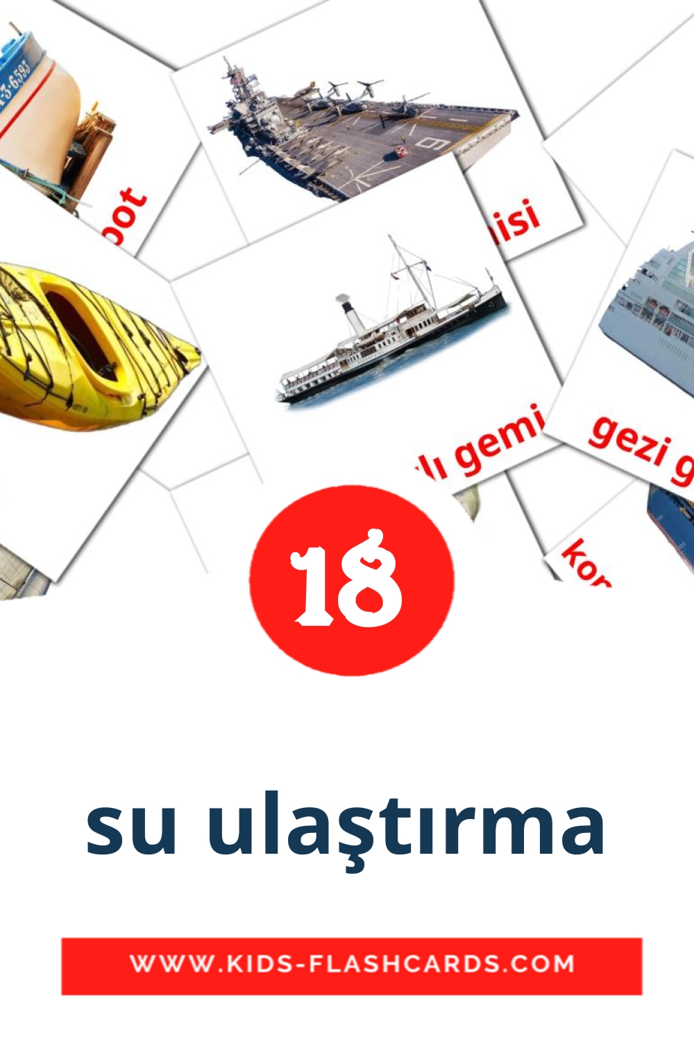 18 su ulaştırma Picture Cards for Kindergarden in turkish