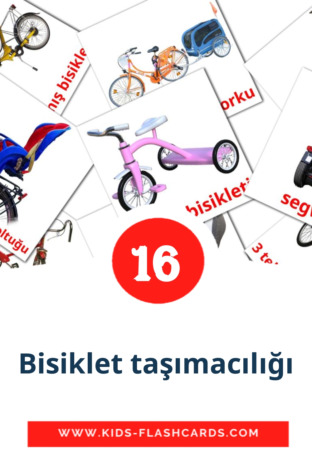 16 Bisiklet taşımacılığı Picture Cards for Kindergarden in turkish