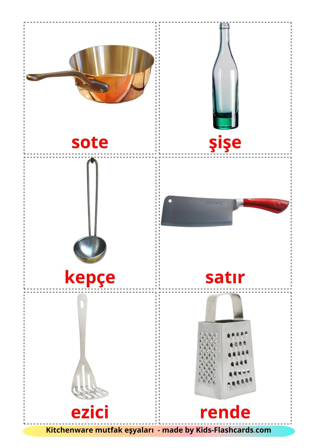 Kitchenware - 31 Free Printable turkish Flashcards 