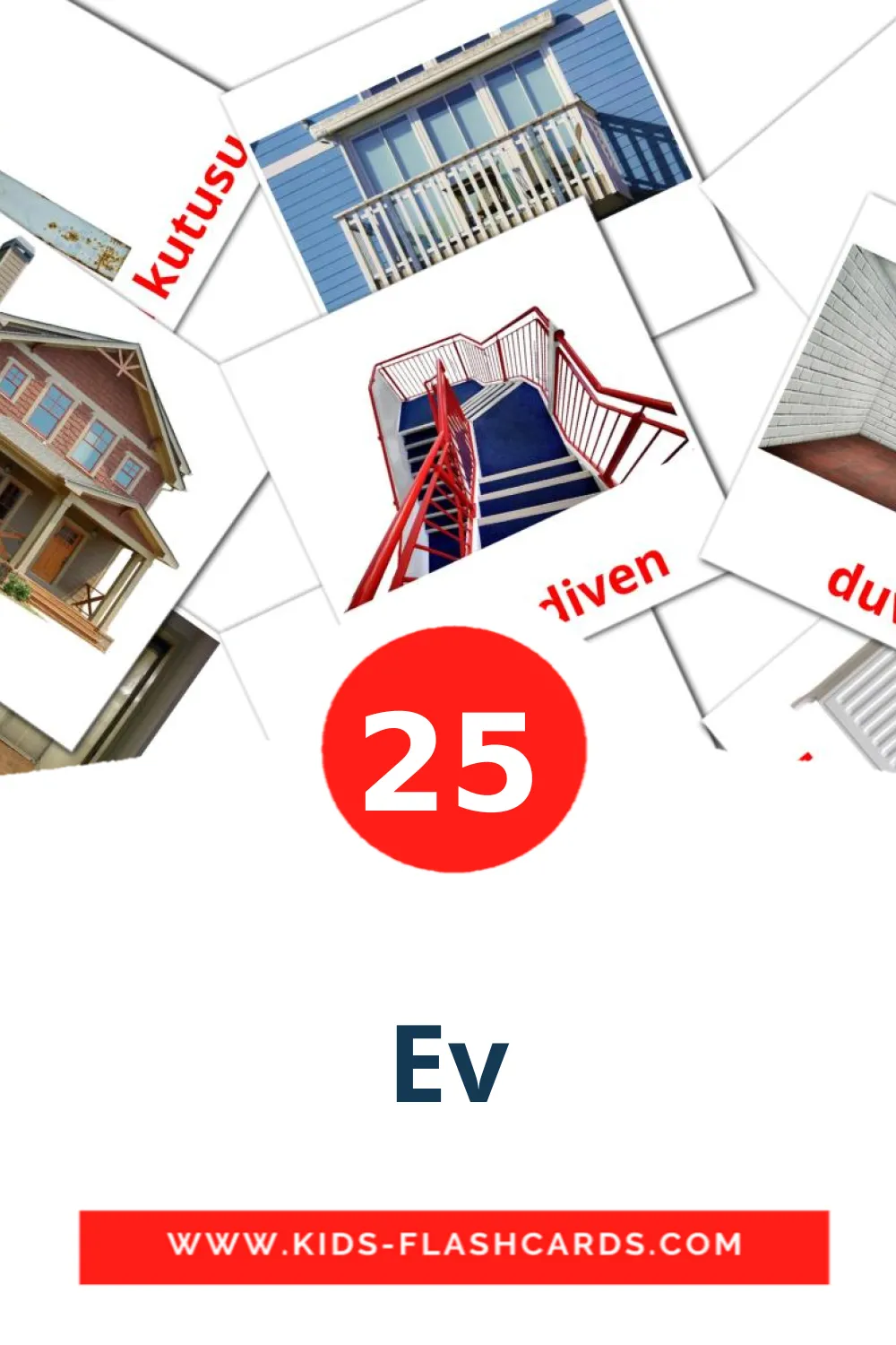 25 Ev Picture Cards for Kindergarden in turkish