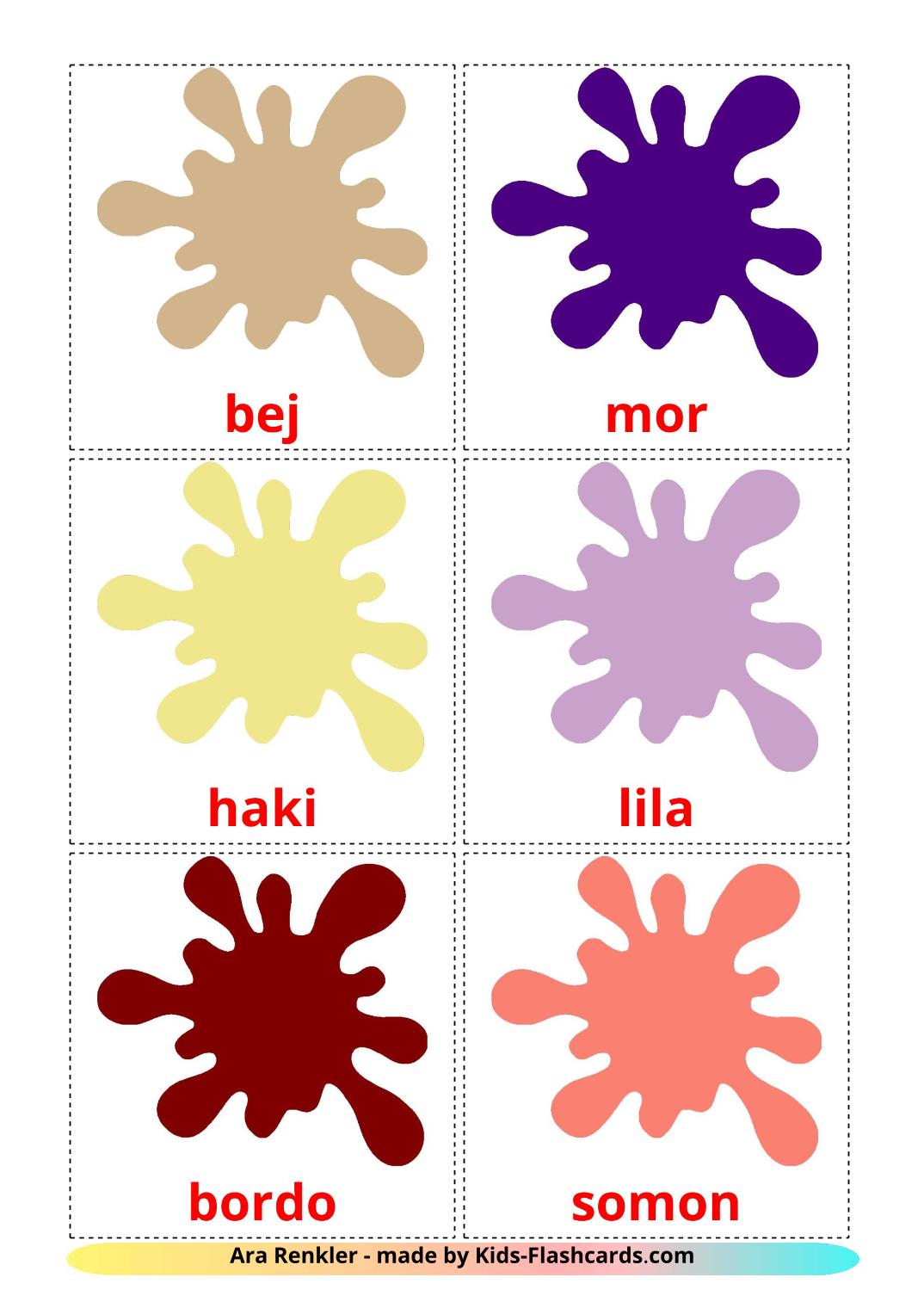 Secondary colors - 20 Free Printable turkish Flashcards 