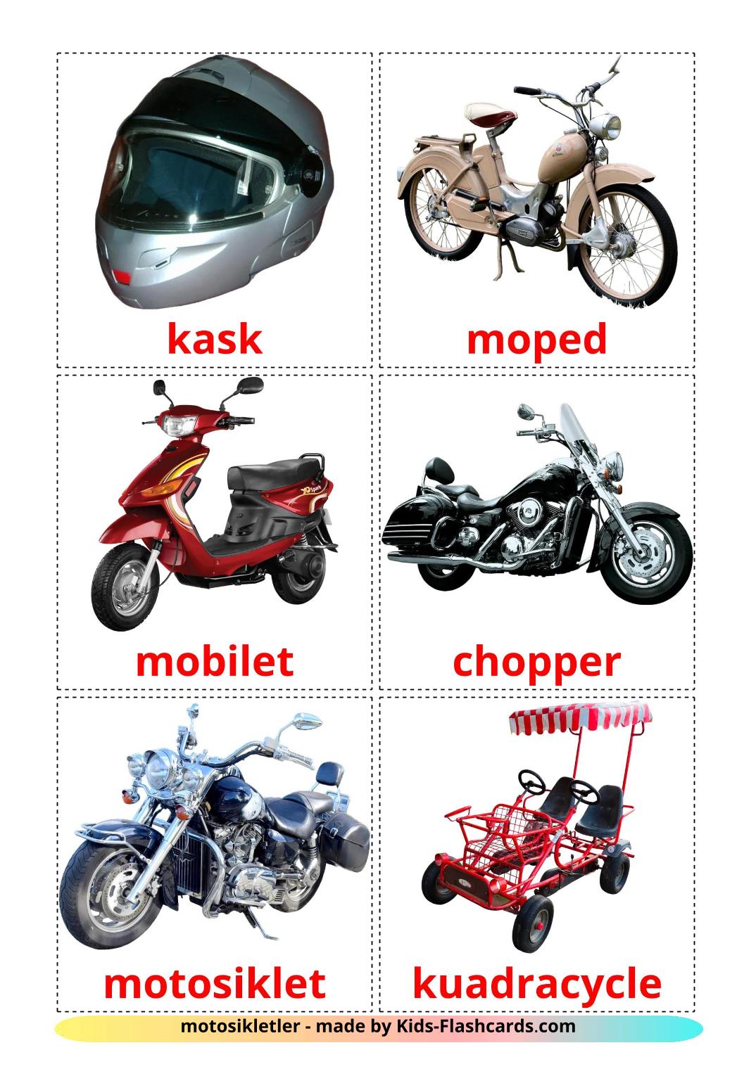 Motorcycles - 13 Free Printable turkish Flashcards 