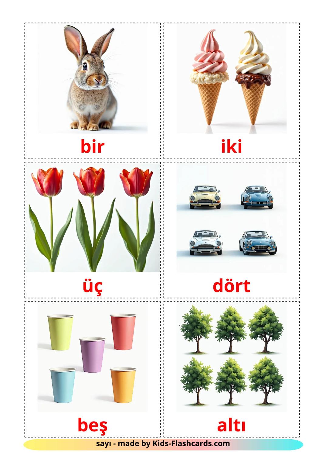 Counting - 10 Free Printable turkish Flashcards 