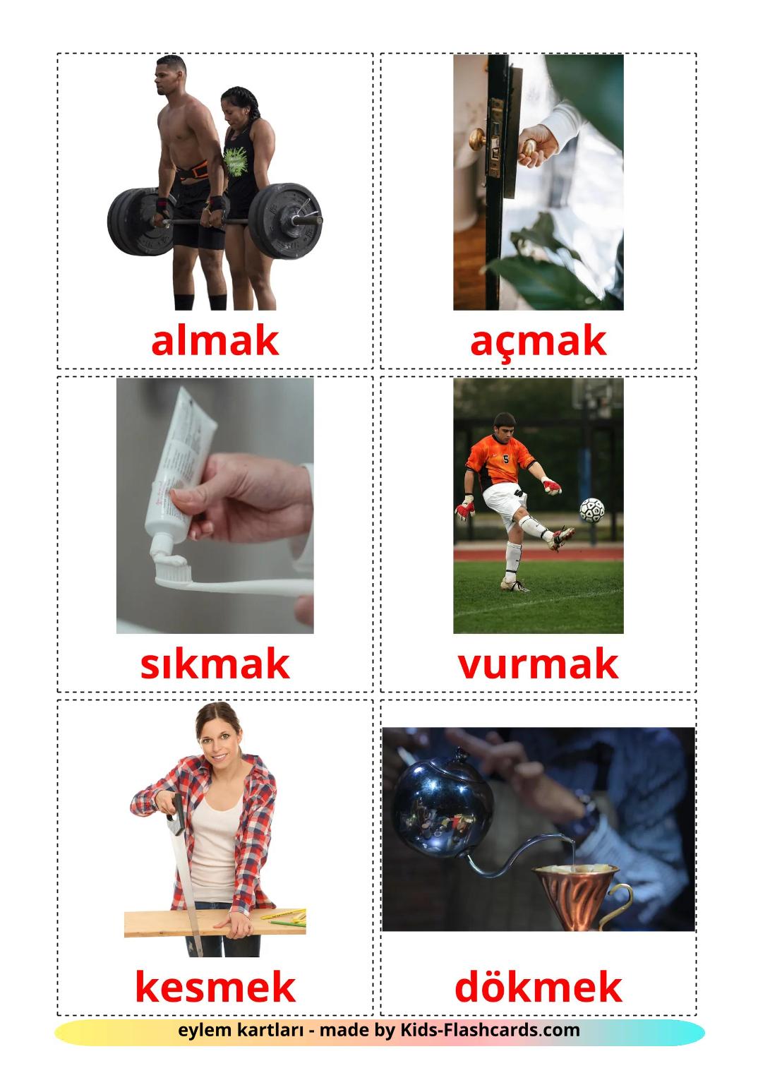 Action verbs - 52 Free Printable turkish Flashcards 