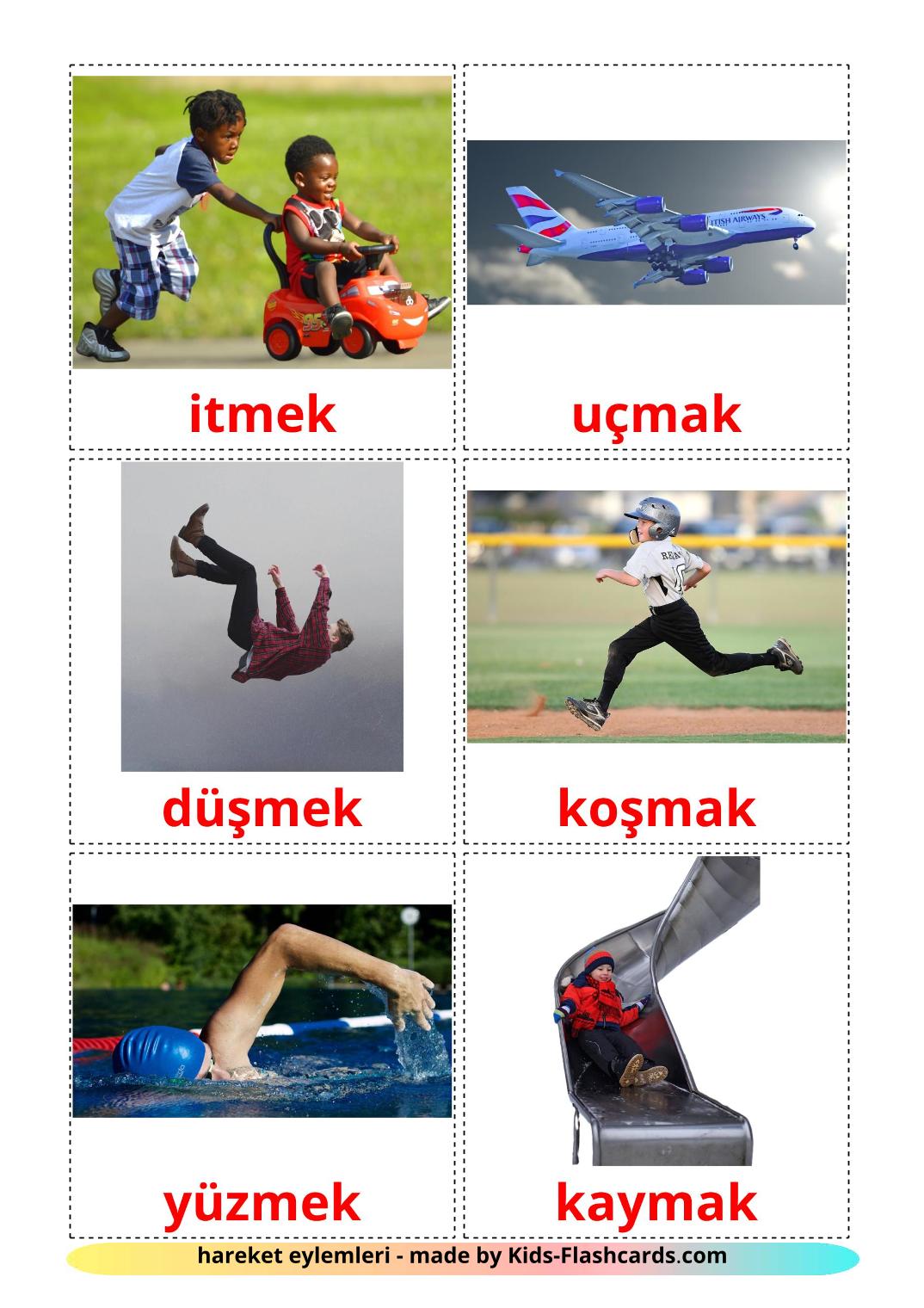 Les Verbes de Mouvement - 22 Flashcards turc imprimables gratuitement