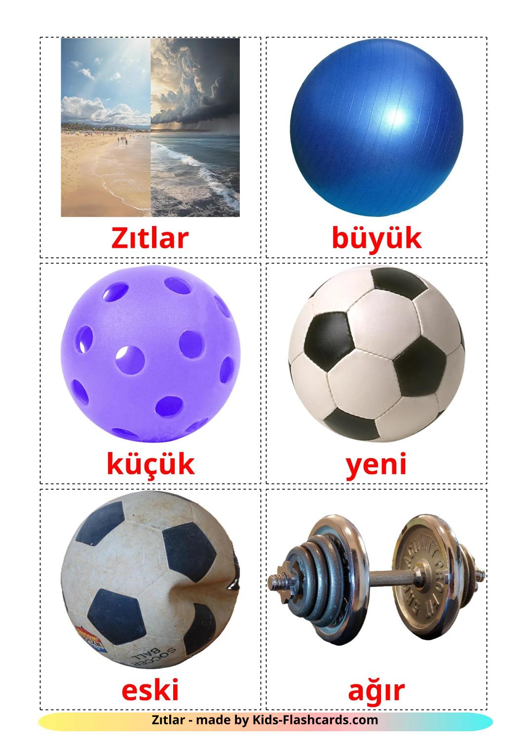 Opposites - 73 Free Printable turkish Flashcards 