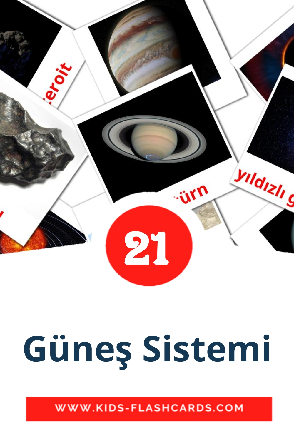 21 Güneş Sistemi Picture Cards for Kindergarden in turkish