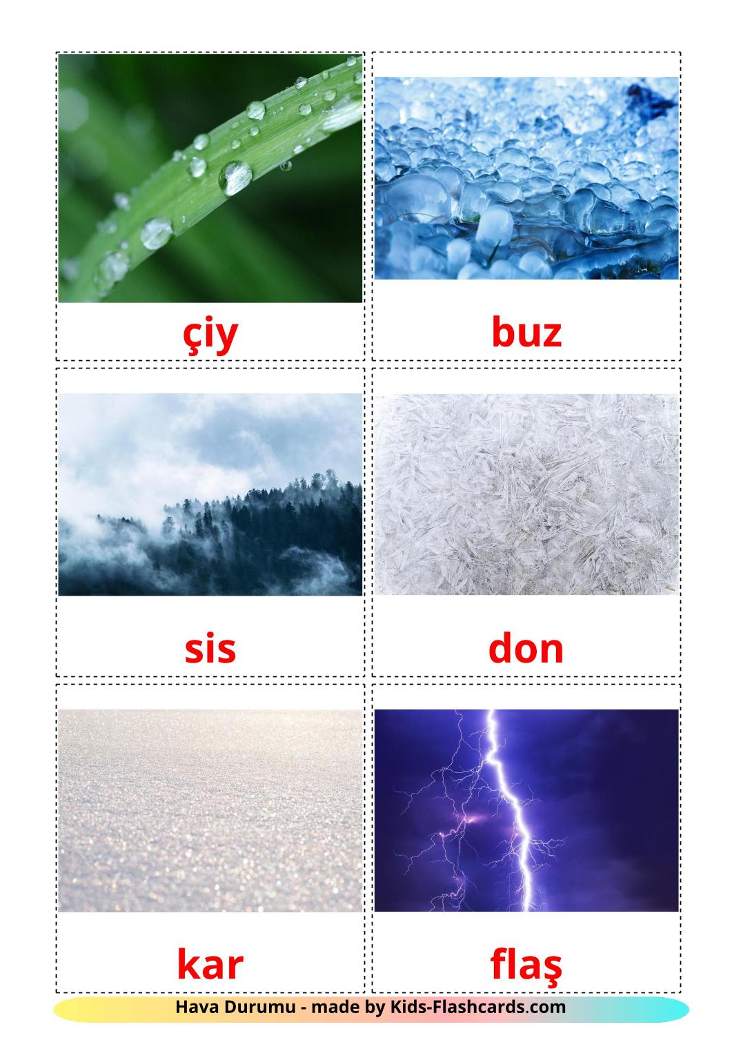 Weather - 31 Free Printable turkish Flashcards 
