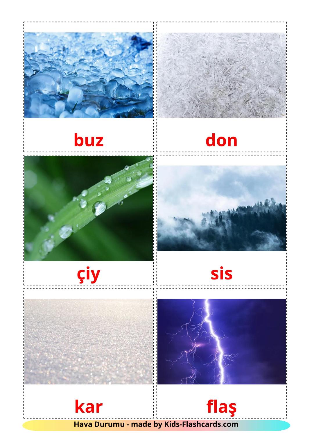 Weather - 32 Free Printable turkish Flashcards 