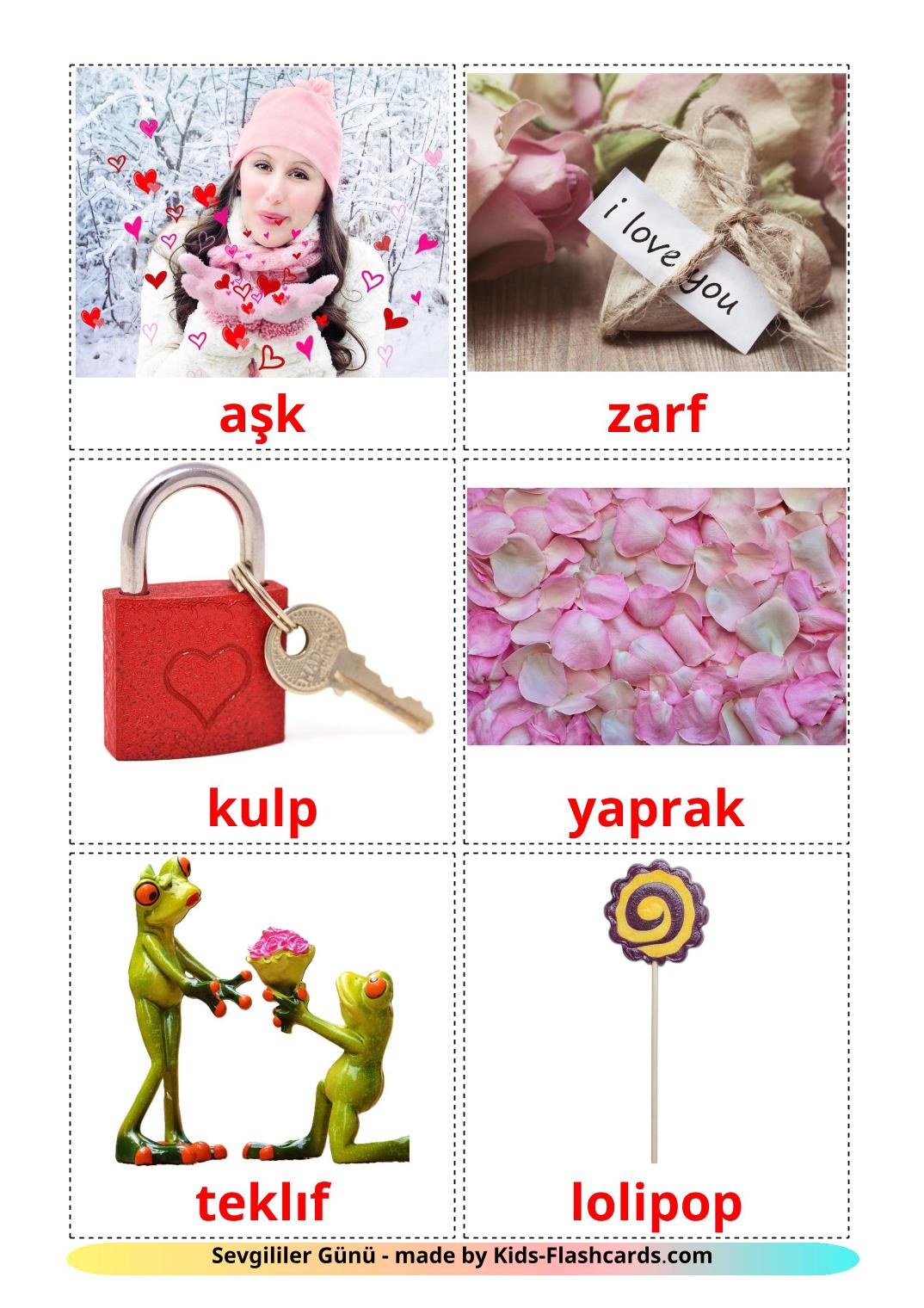 Valentine's Day - 18 Free Printable turkish Flashcards 