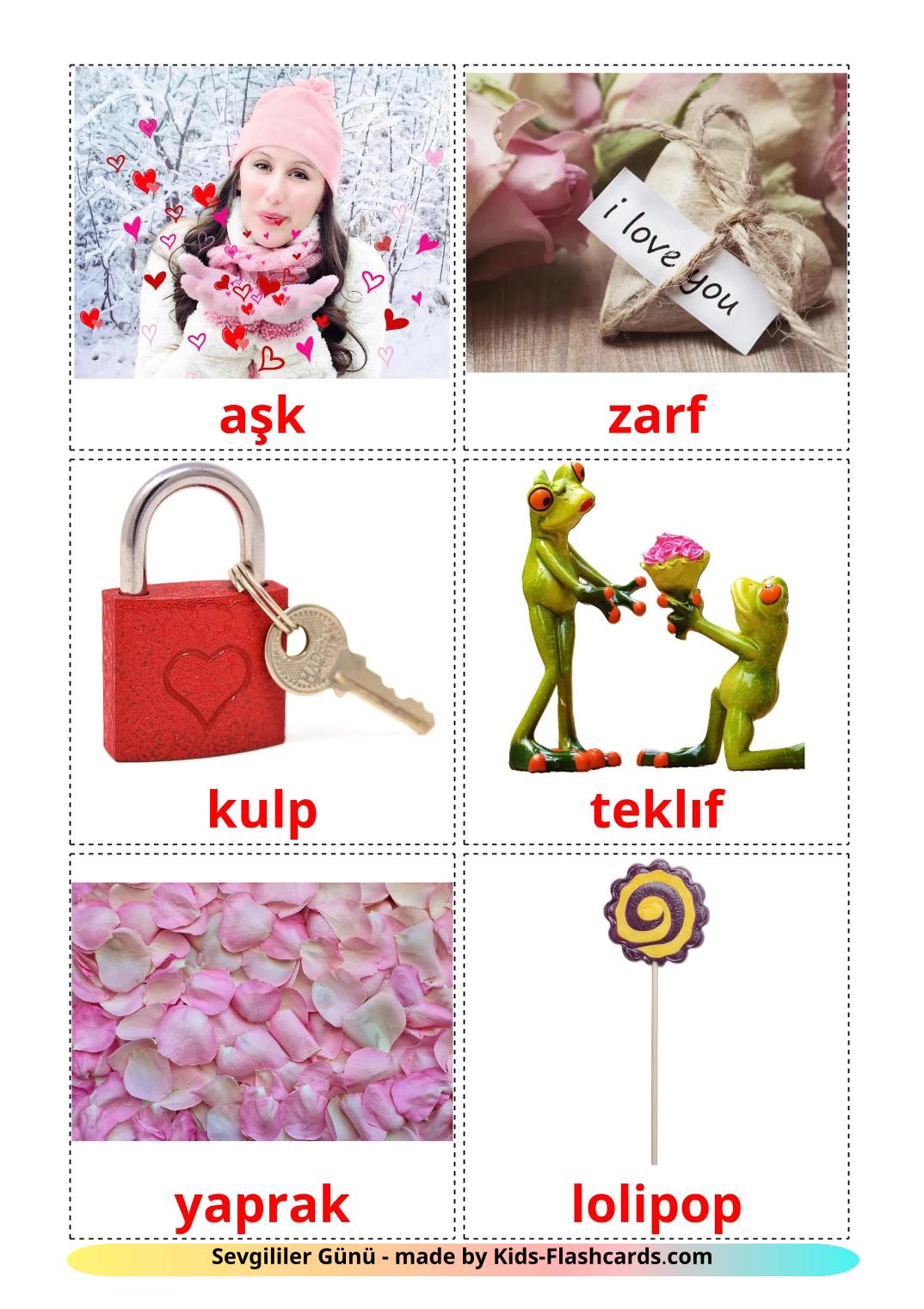 Valentine's Day - 19 Free Printable turkish Flashcards 