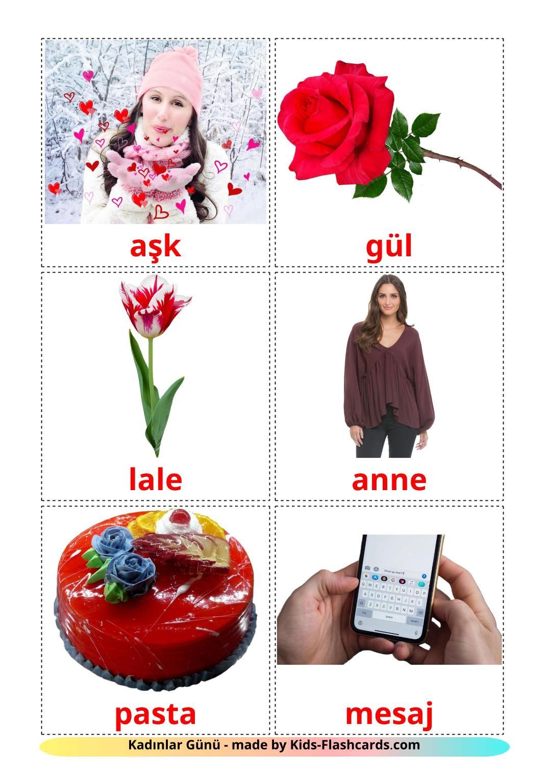 Mother's day - 25 Free Printable turkish Flashcards 
