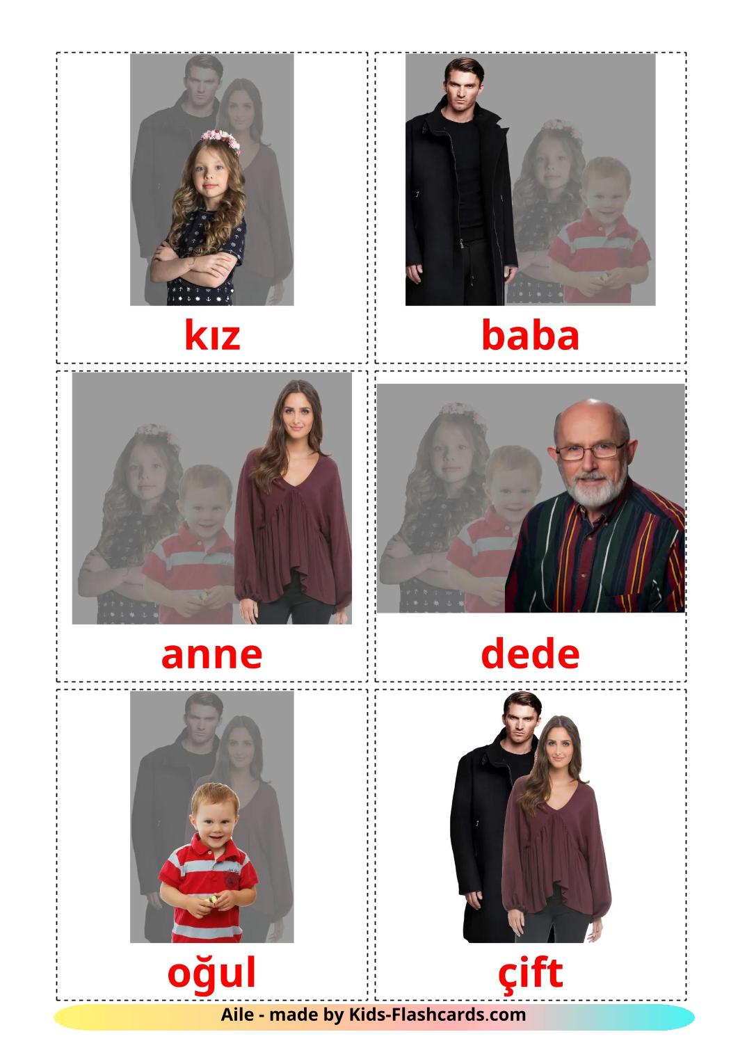 Family members - 32 Free Printable turkish Flashcards 