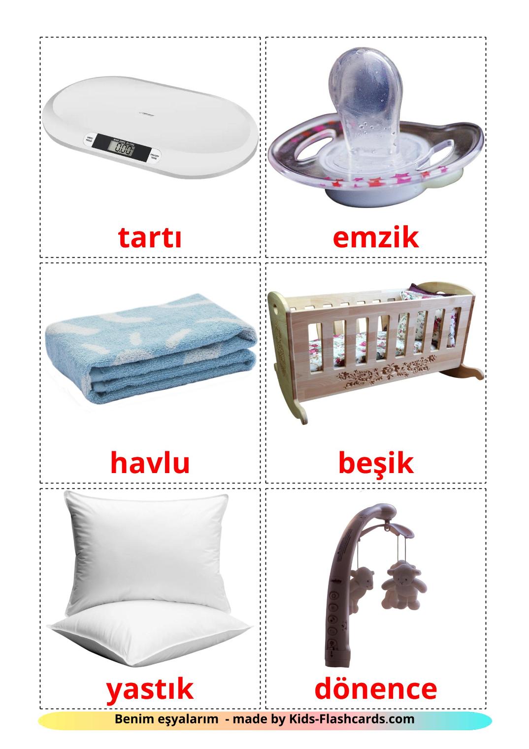 Accessoires bébé - 19 Flashcards turc imprimables gratuitement