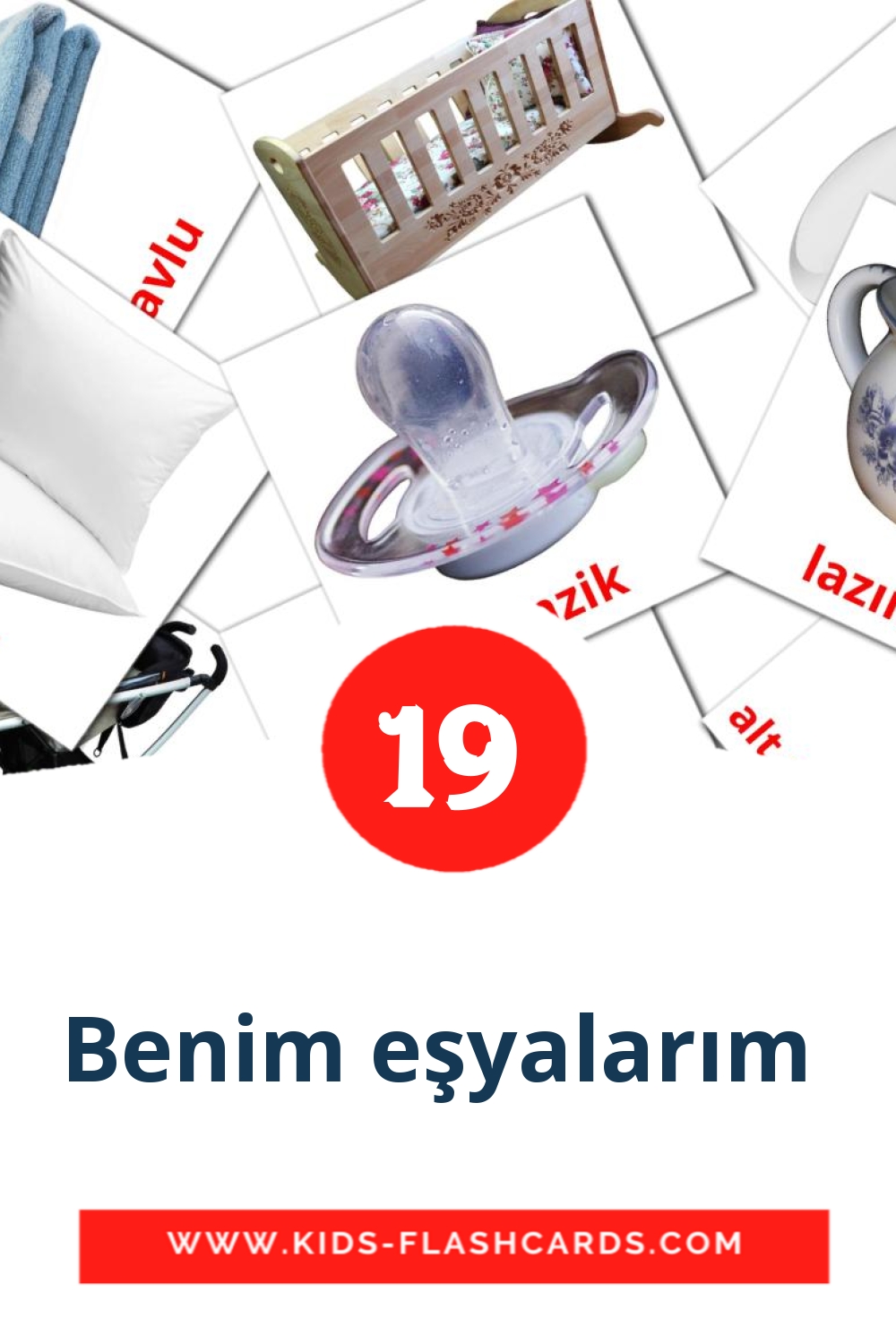 19 carte illustrate di Benim eşyalarım  per la scuola materna in turco