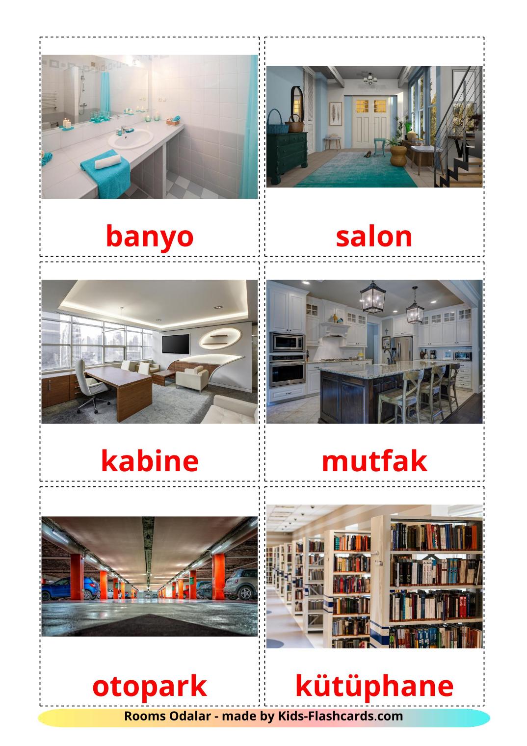 Rooms - 17 Free Printable turkish Flashcards 
