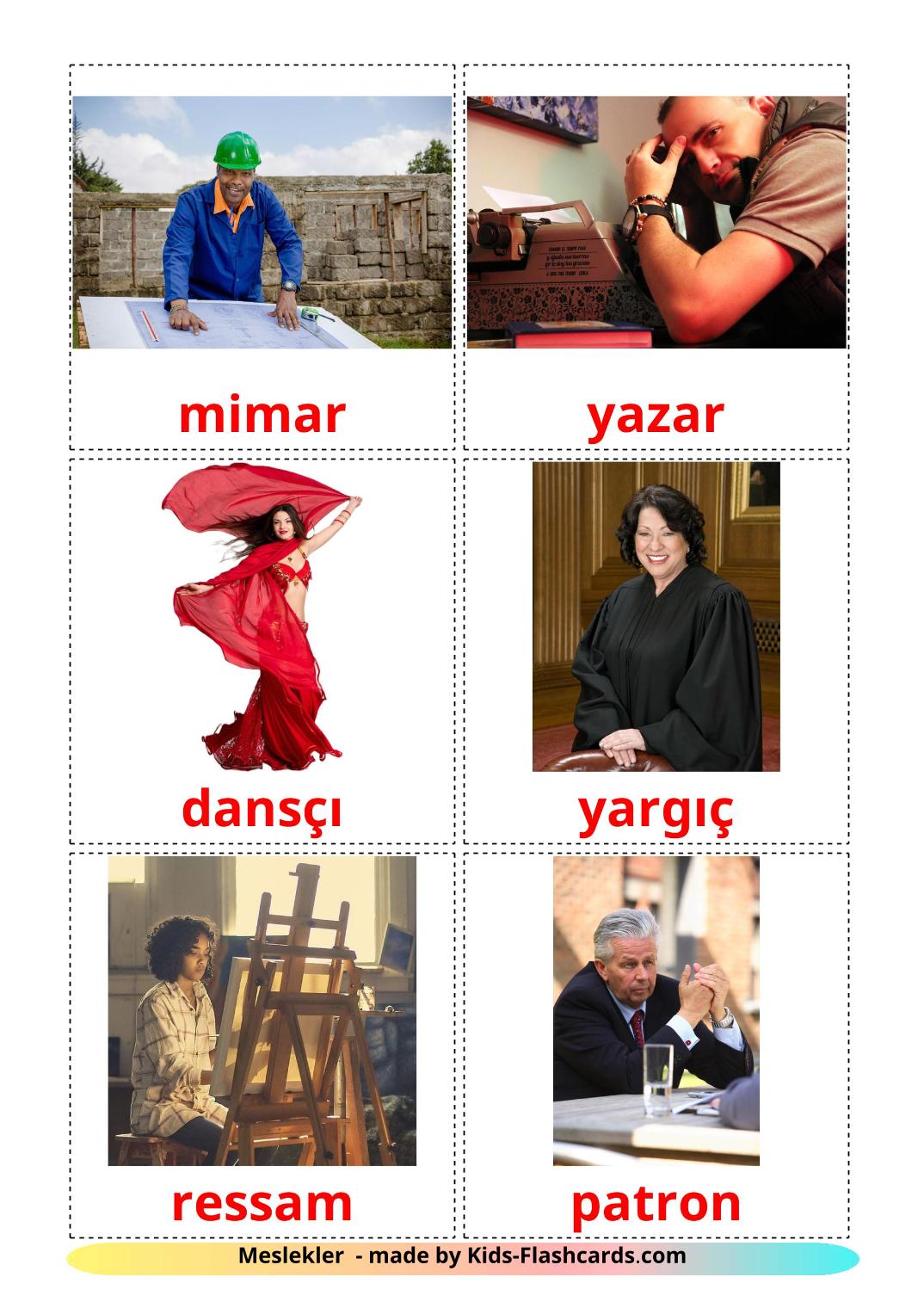 Les Professions Créatives - 36 Flashcards turc imprimables gratuitement