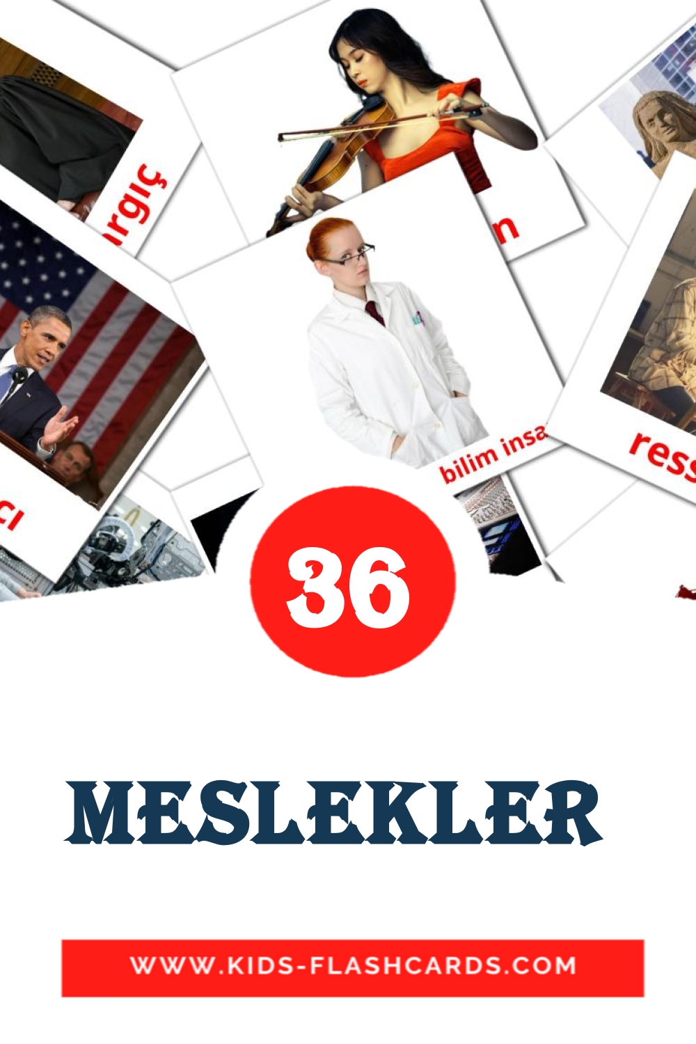 36 cartes illustrées de Meslekler  pour la maternelle en turc