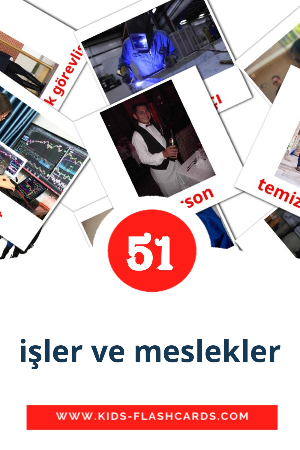 51 Cartões com Imagens de işler ve meslekler para Jardim de Infância em turco