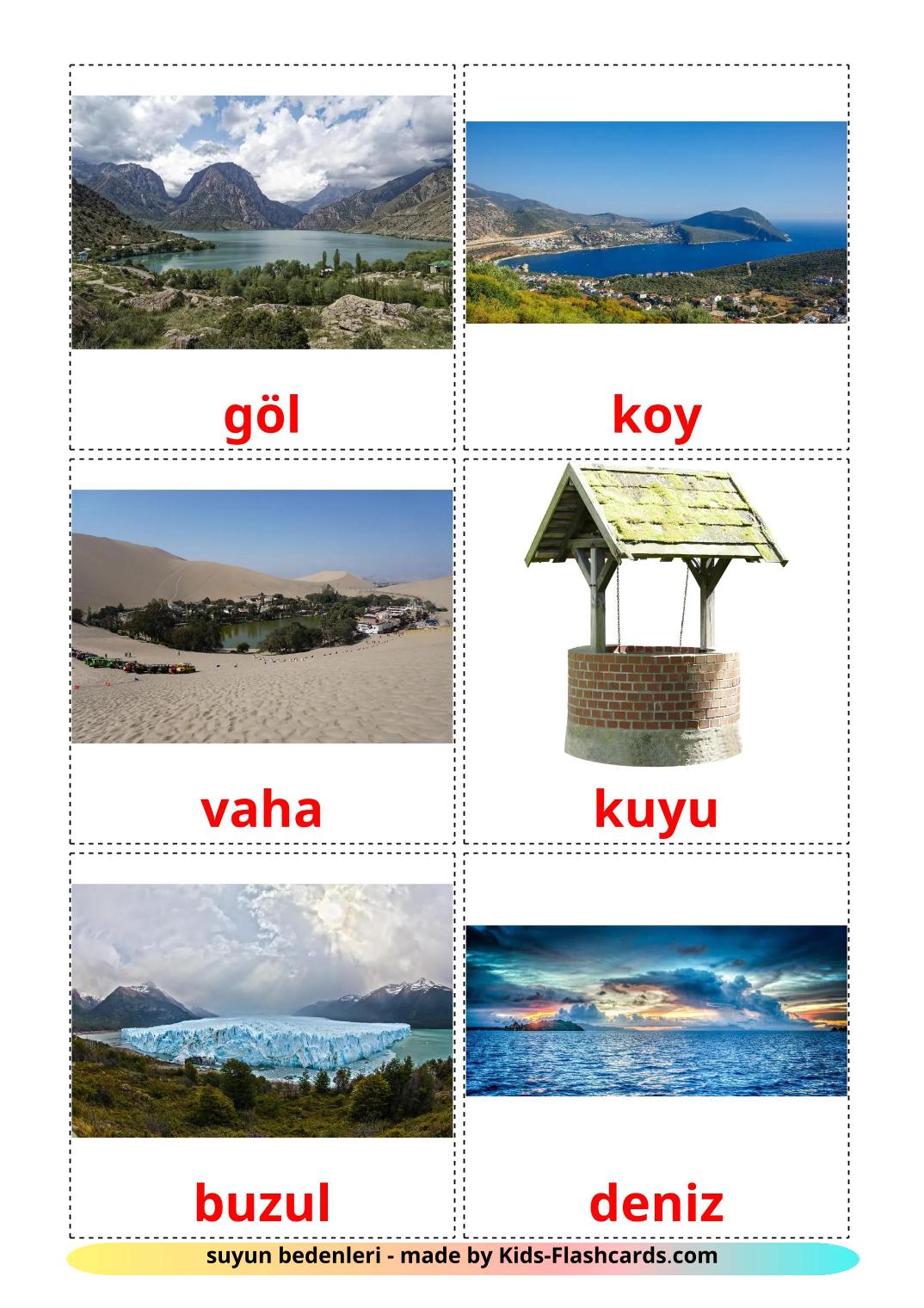 Bodies of Water - 30 kostenlose, druckbare turkish Flashcards 